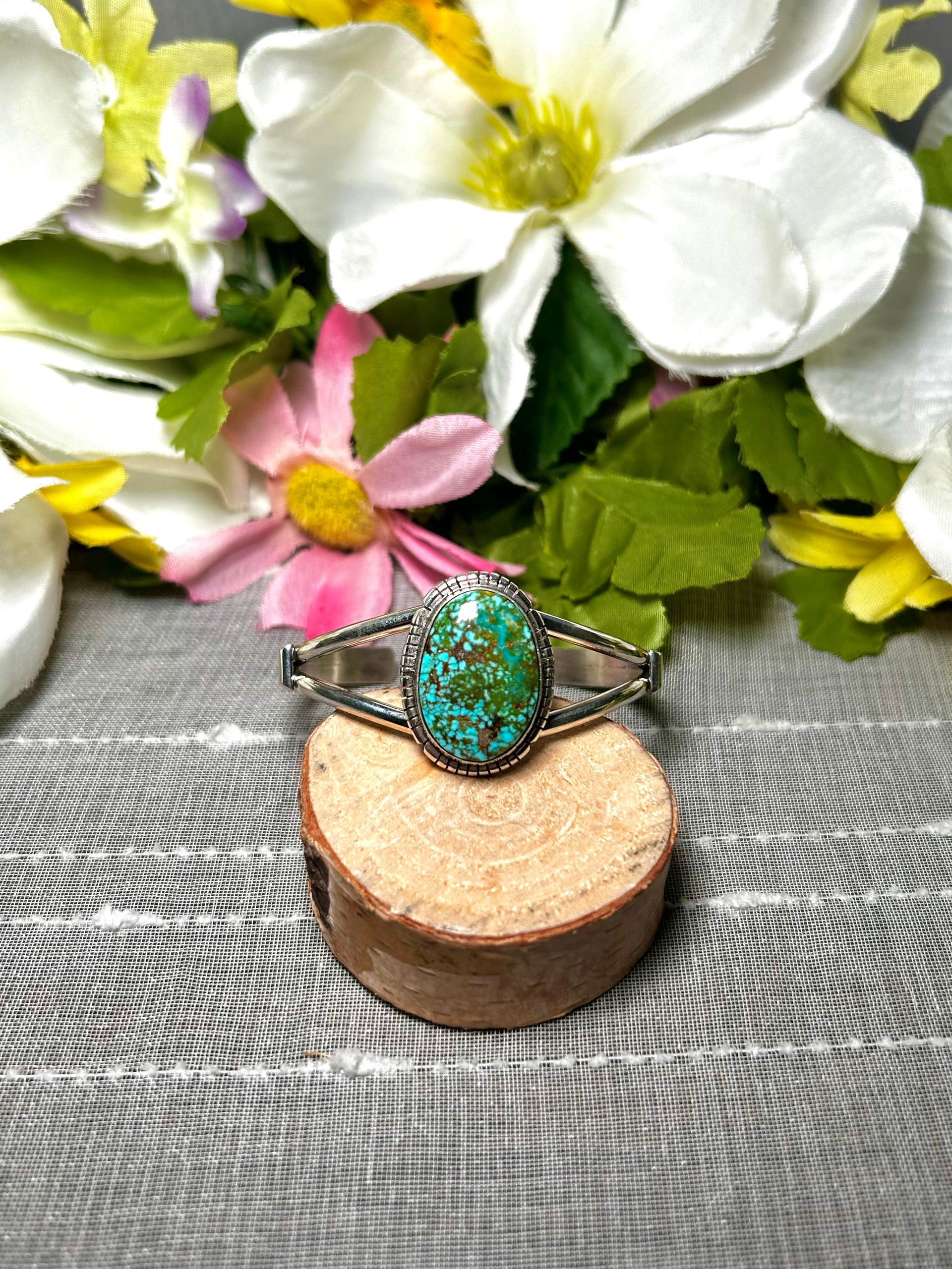 Navajo Made Highgrade Kingman Turquoise & Sterling Silver Cuff Bracelet