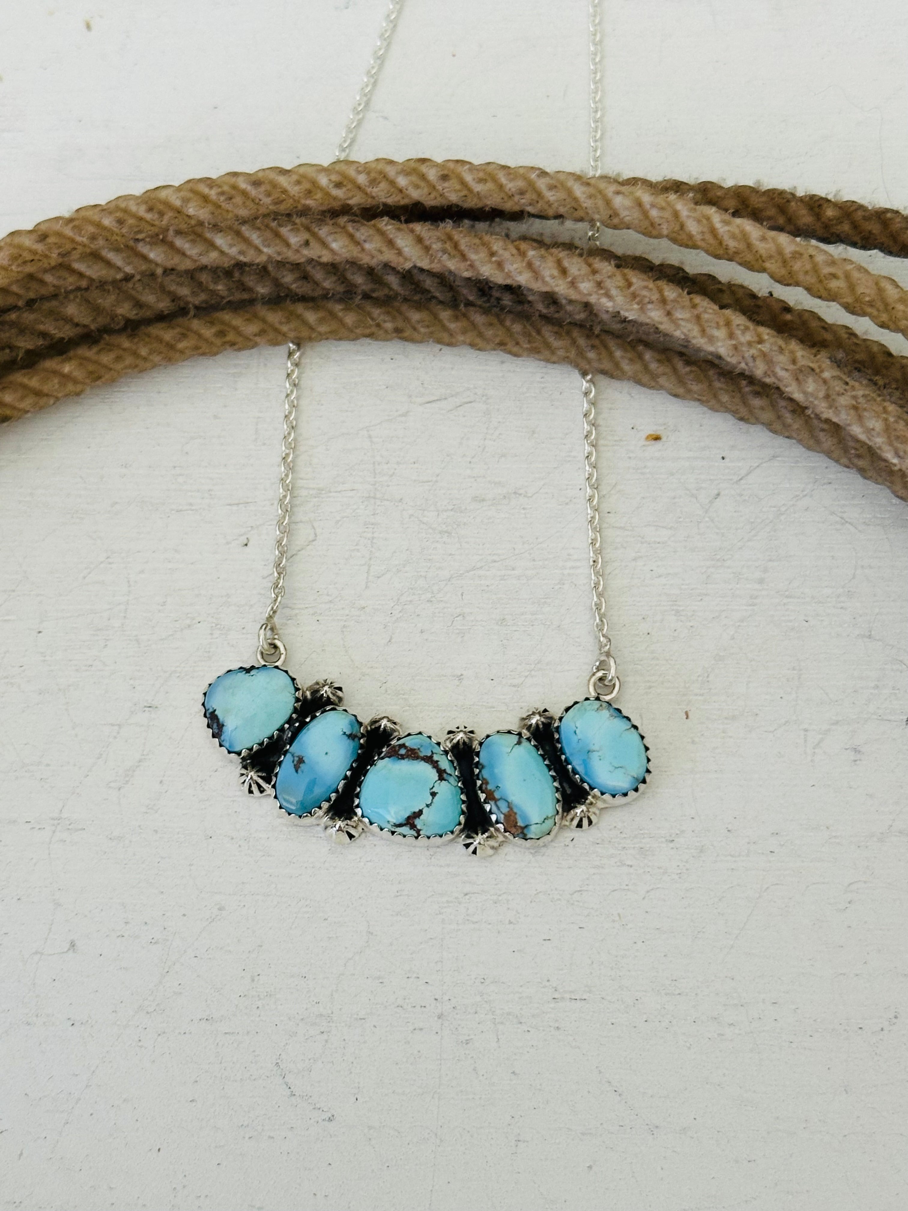 Southwest Handmade Golden Hills Turquoise & Sterling Silver Necklace