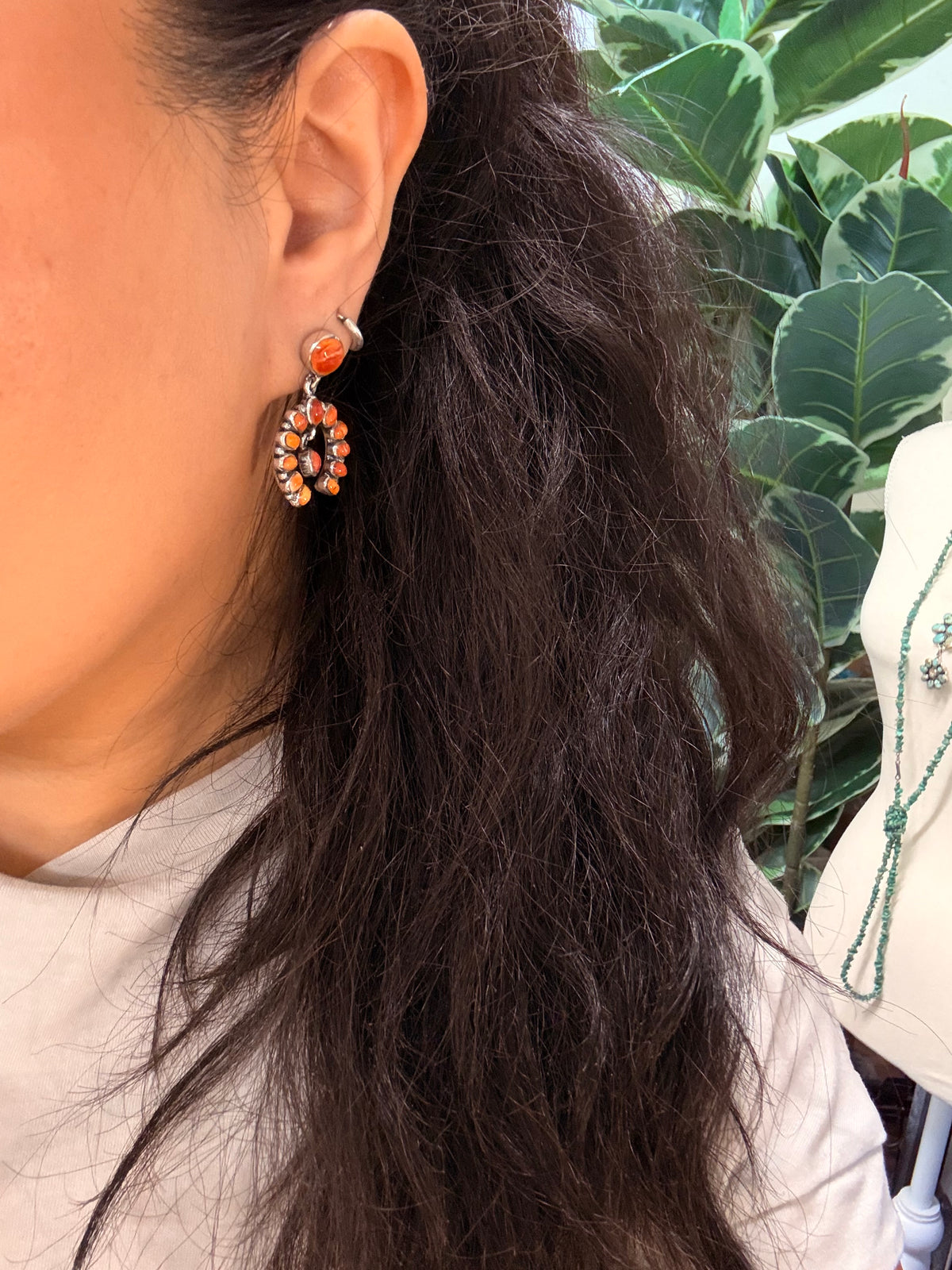 Southwest Handmade Spiny Oyster & Sterling Silver Post Dangle Earrings