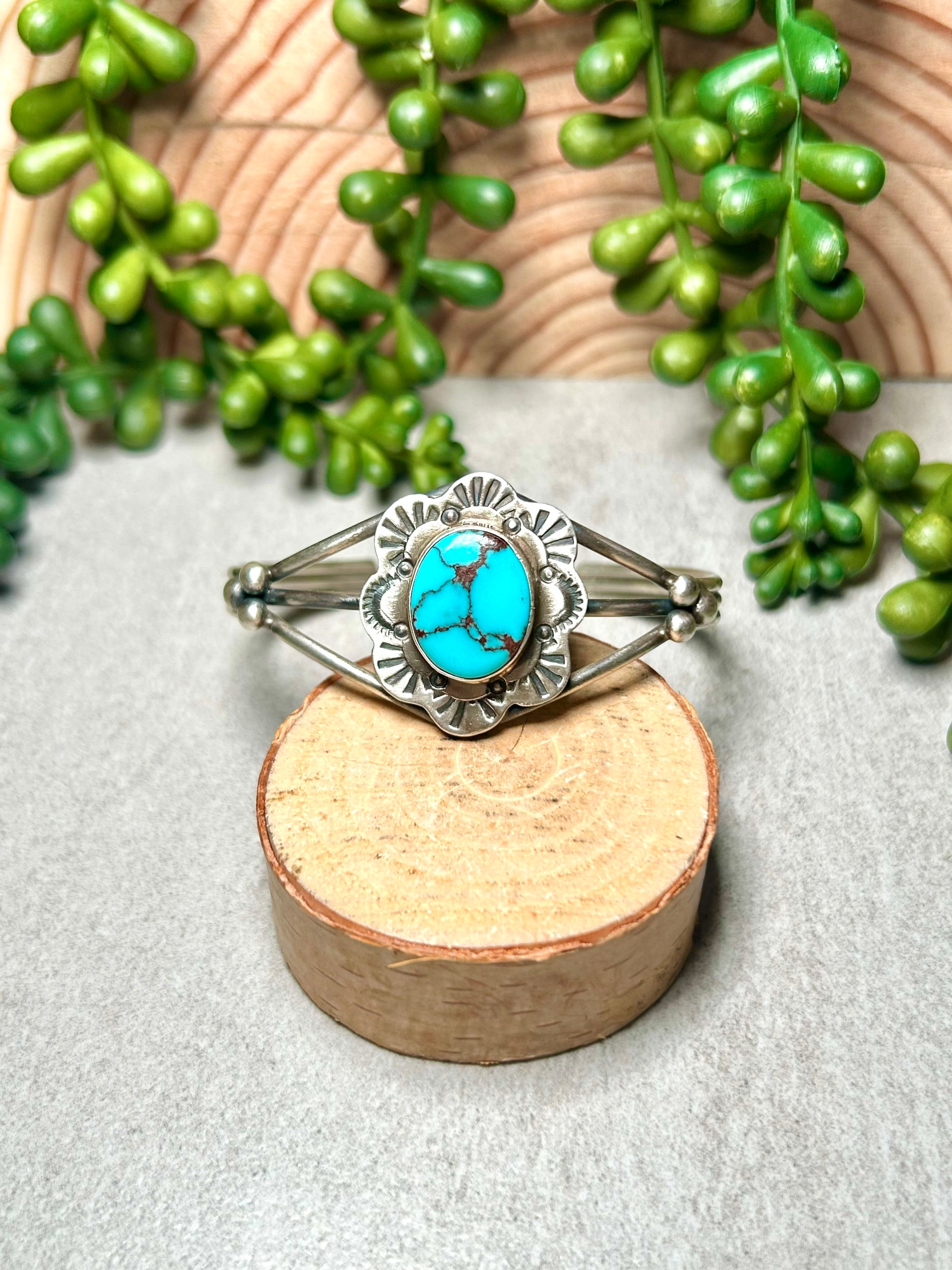Navajo Made Egyptian Turquoise & Sterling Silver Cuff Bracelet
