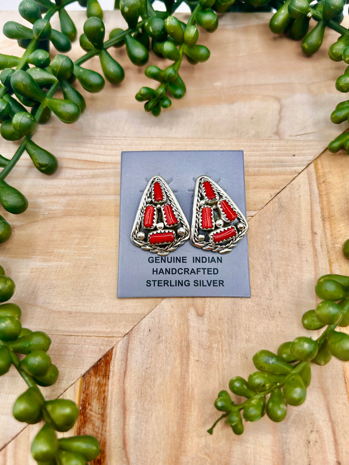 Navajo Made Mediterranean Coral & Sterling Silver Post Earrings