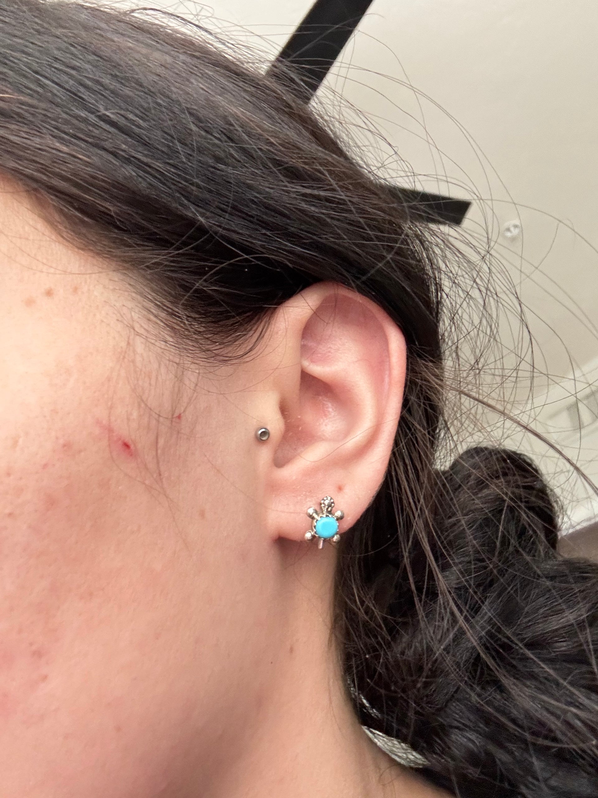 Navajo Made Sterling Silver Turtle Post Earrings