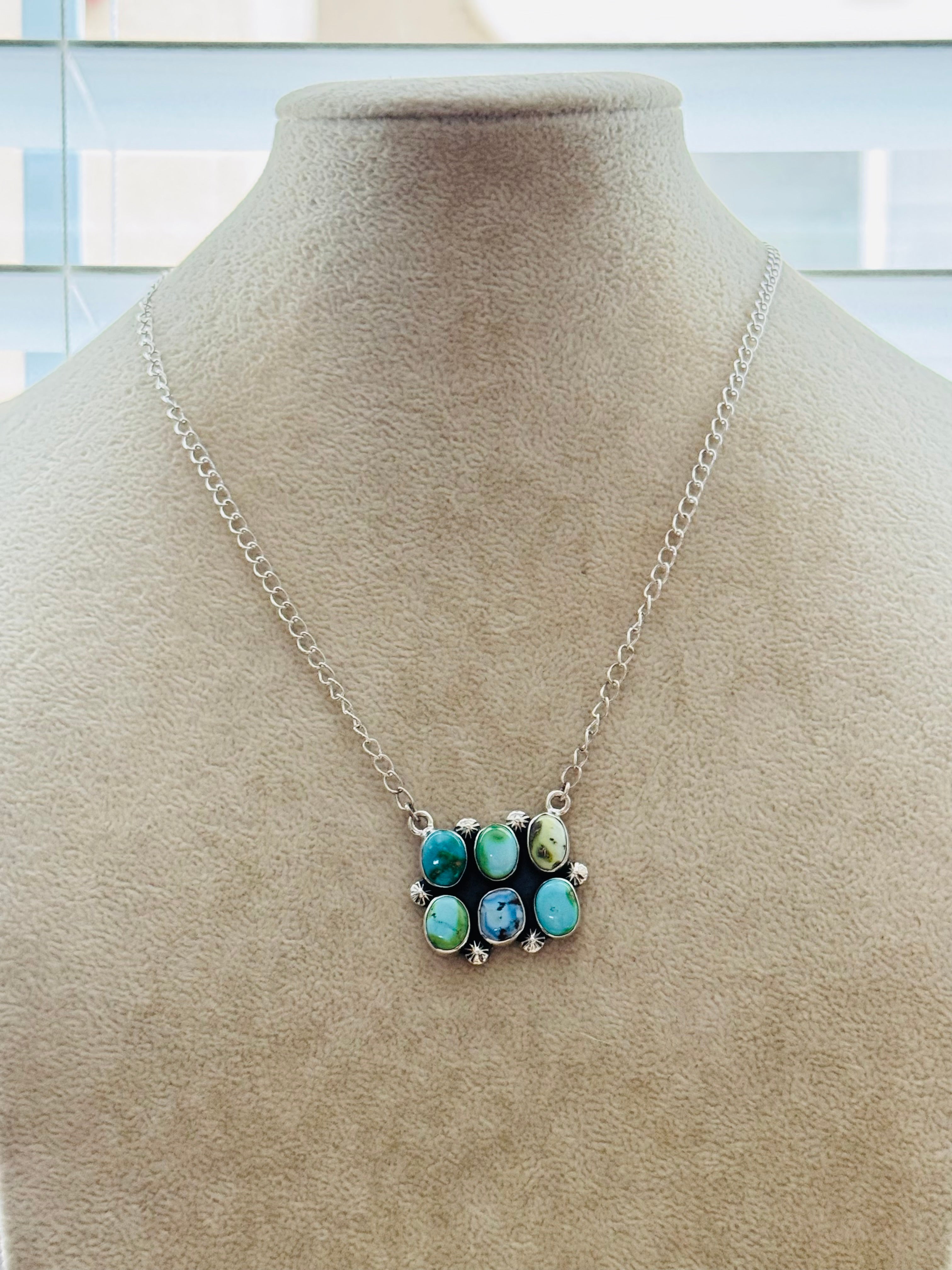 Southwest Handmade Multi Stone & Sterling Silver Cluster Necklace