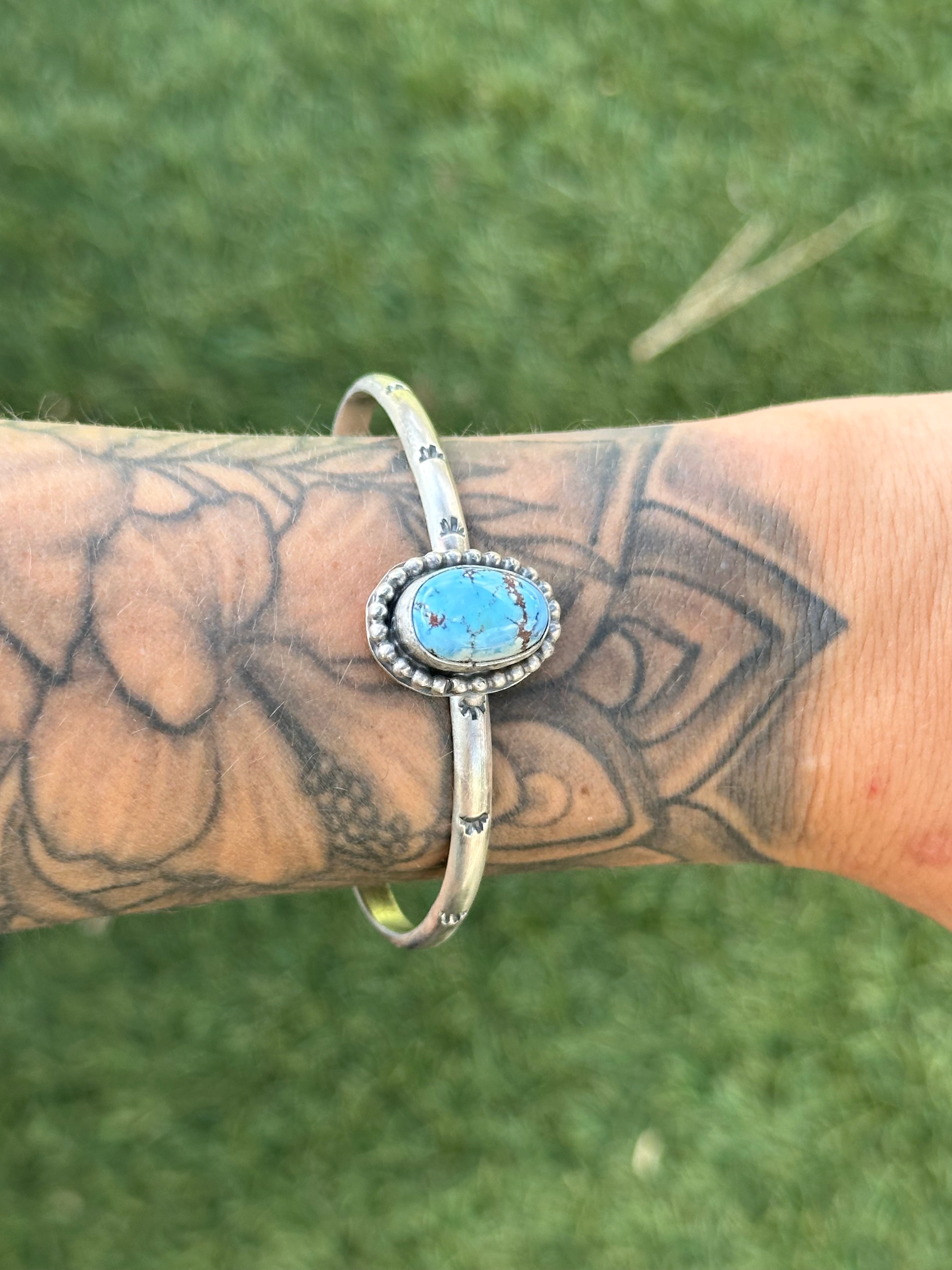 Navajo Made Golden Hills Turquoise & Sterling Silver Cuff Bracelet