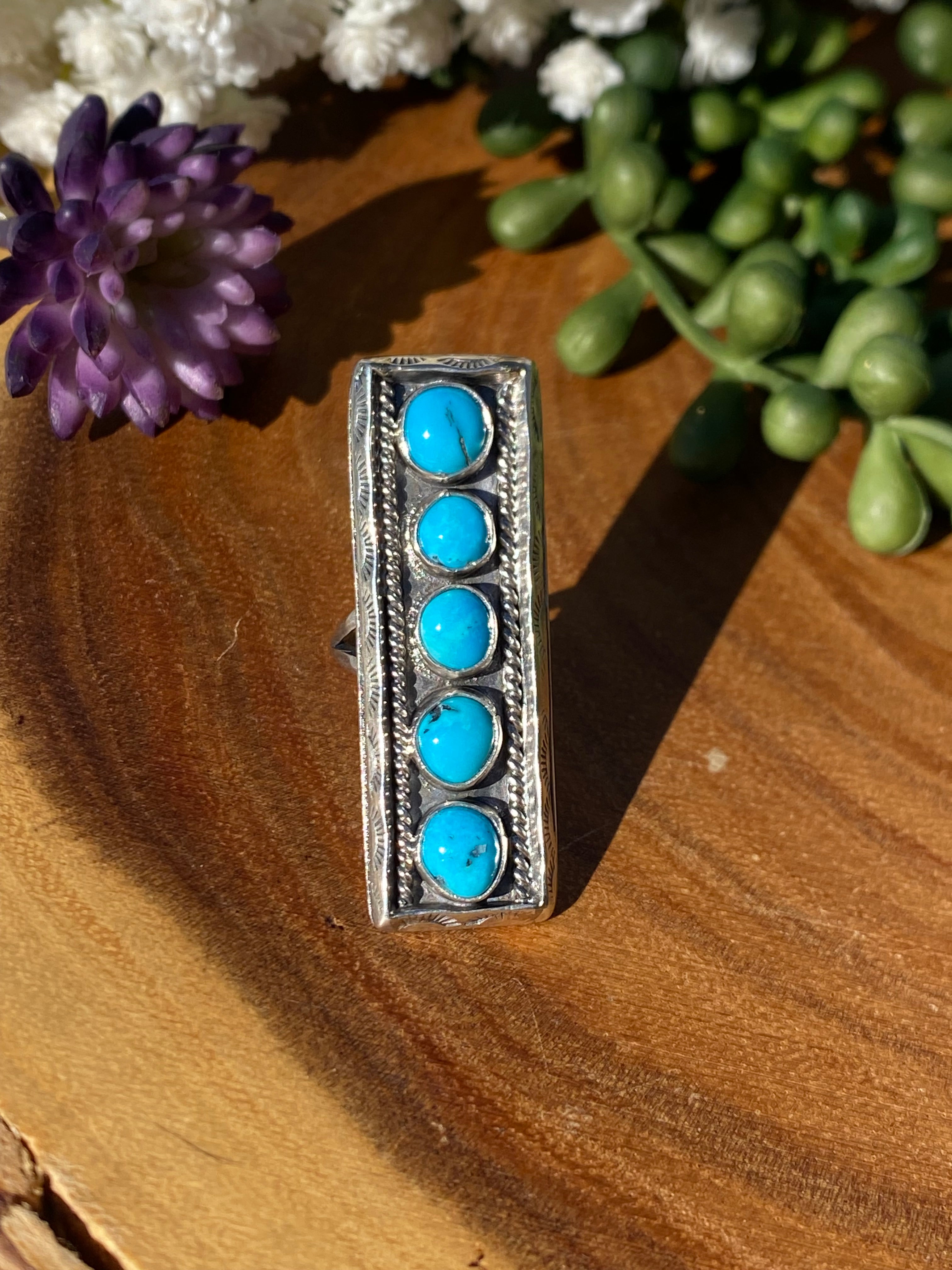 Navajo Kingman Turquoise & Sterling Silver Adjustable Ring