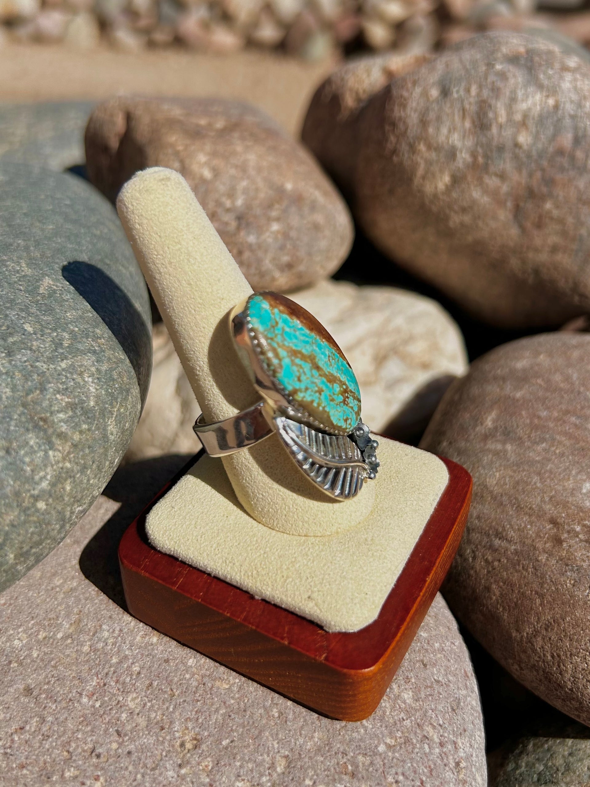 Southwest Number 8 Turquoise & Sterling Silver Ring Size 8.5