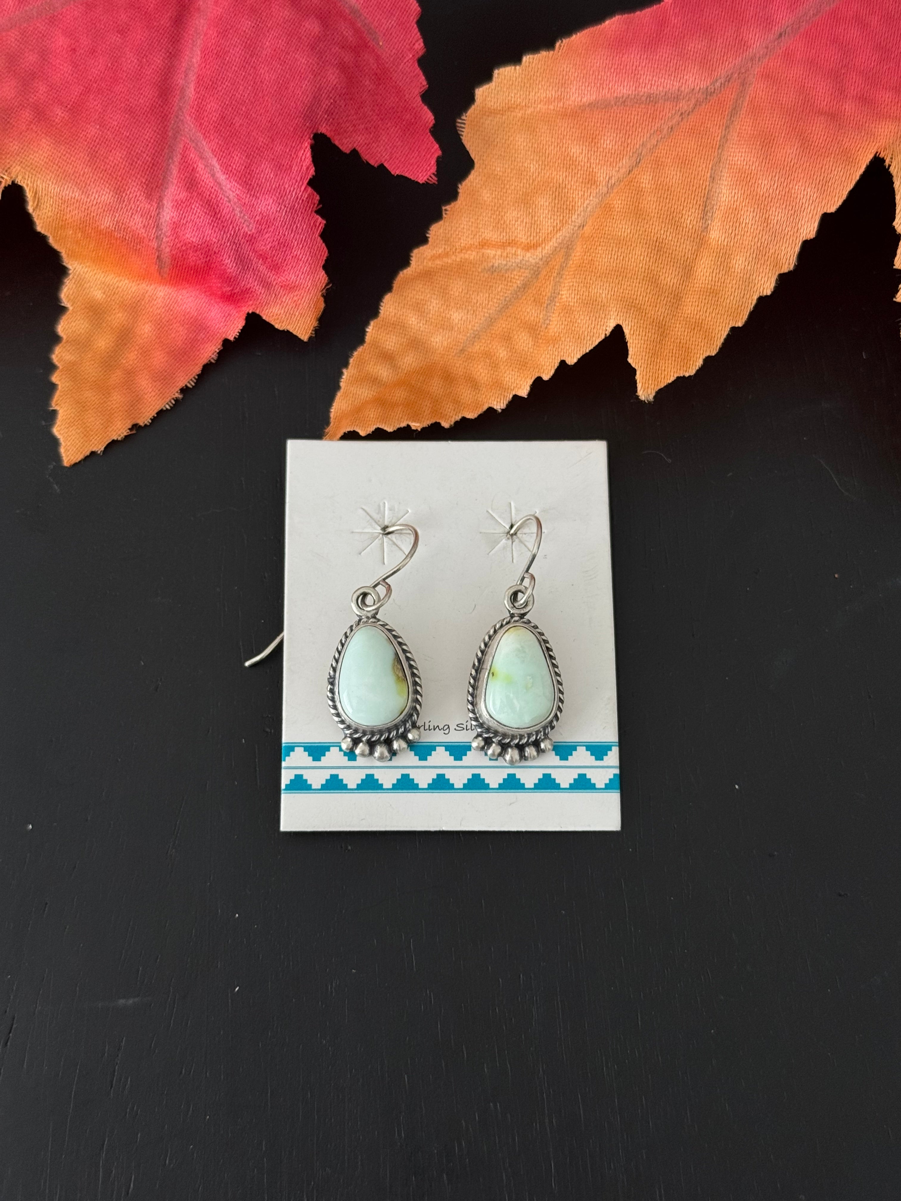 Navajo Made Palomino Variscite & Sterling Silver Dangle Earrings