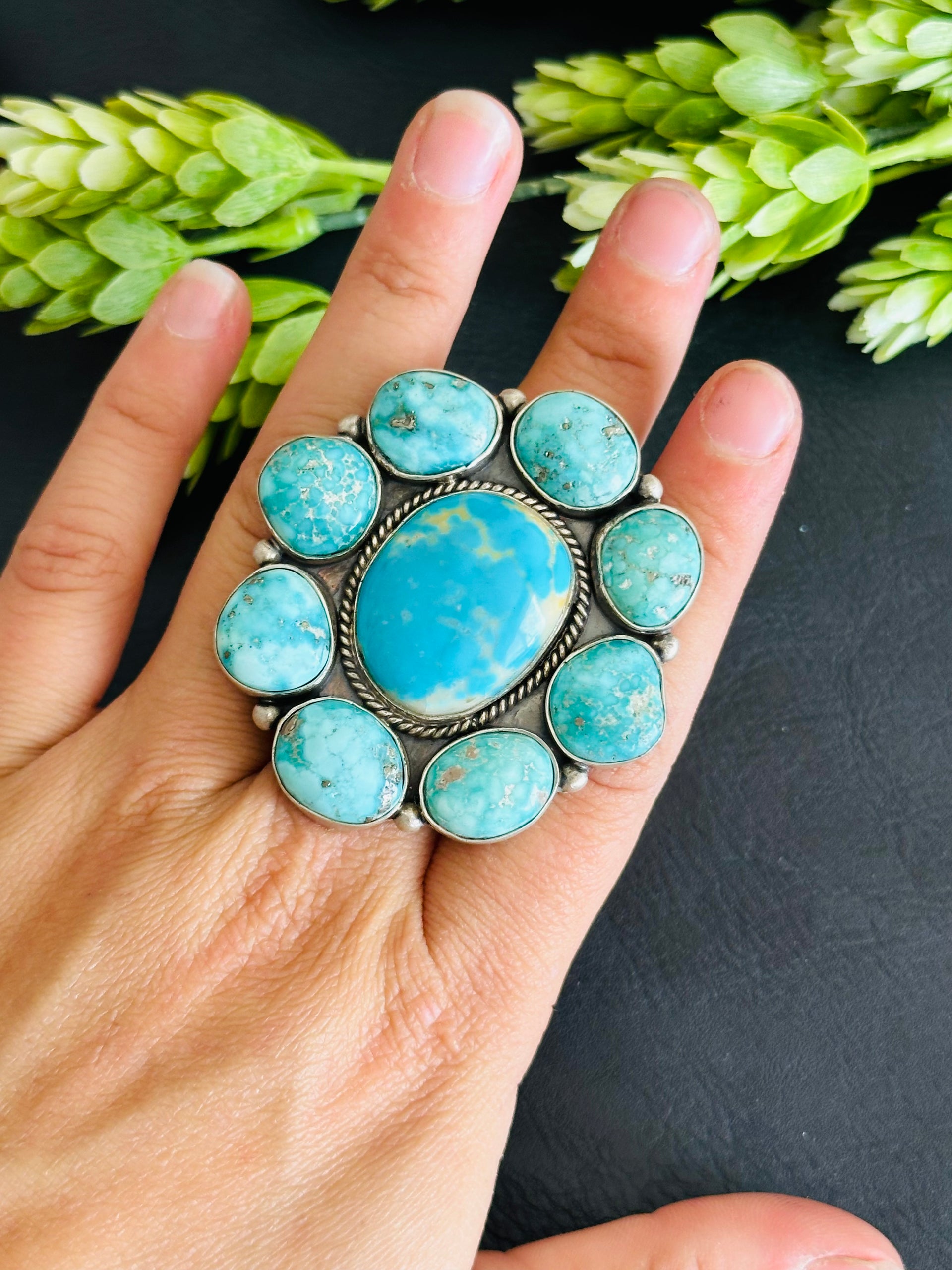 Navajo Made Multi Turquoise & Sterling Silver Adjustable Ring