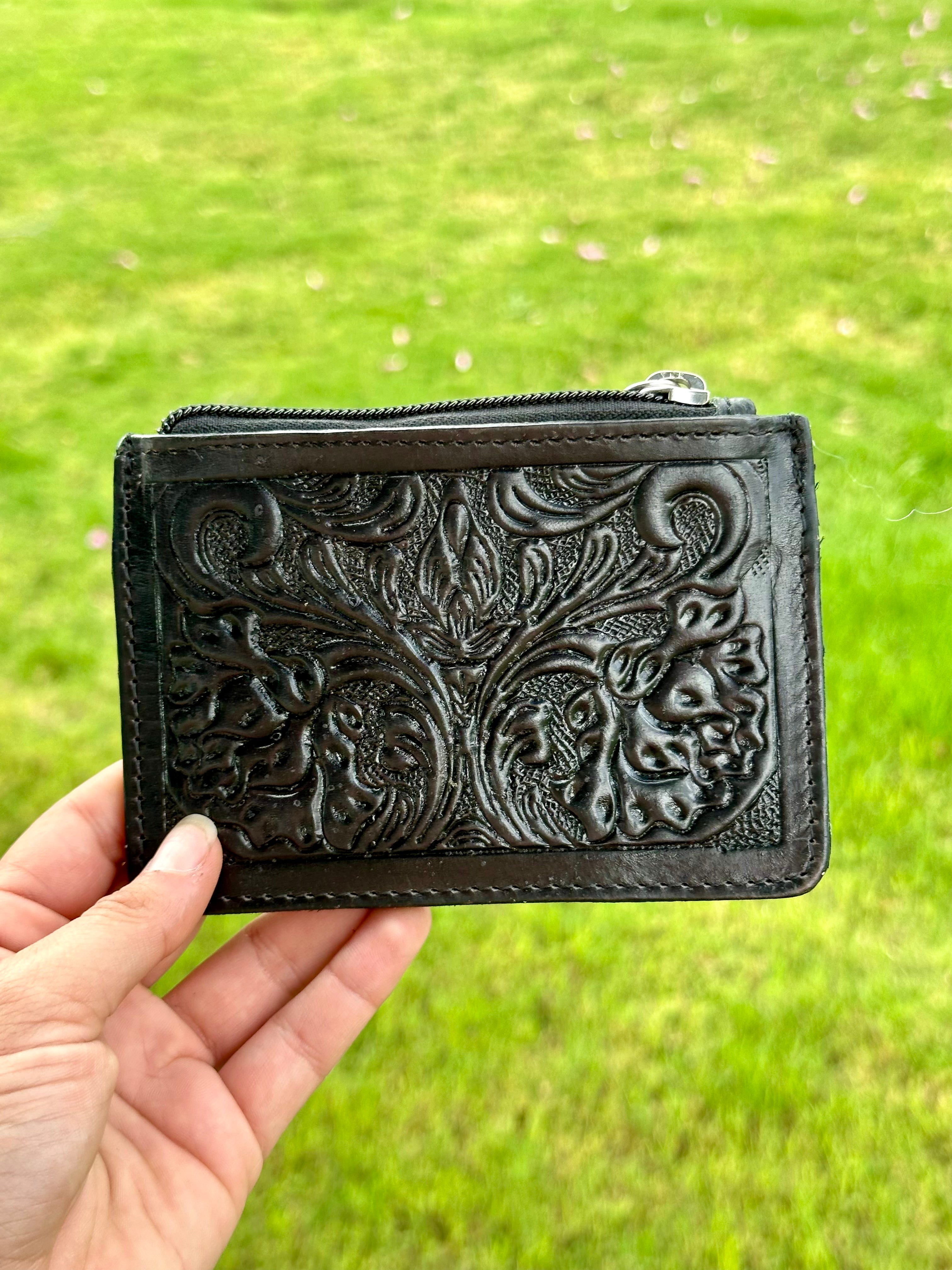 Genuine Tooled Leather Coin Bag & Card Holder