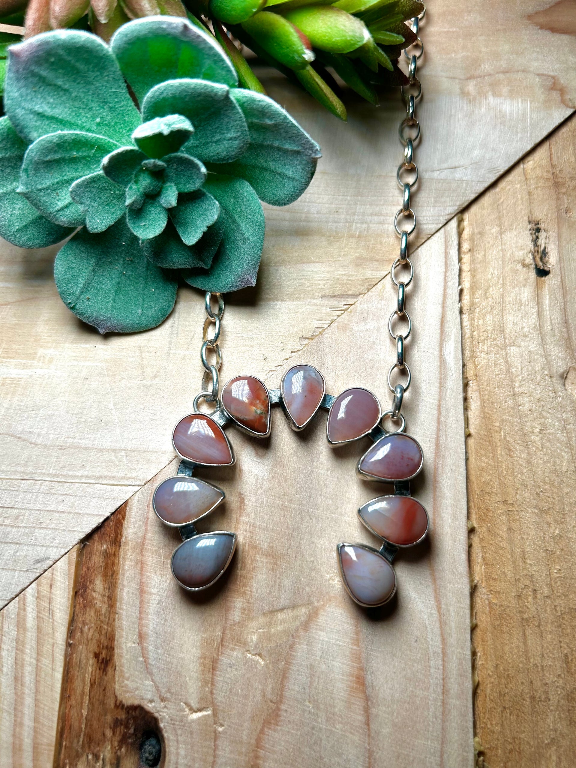 Navajo Made Petrified Wood & Sterling Silver Necklace
