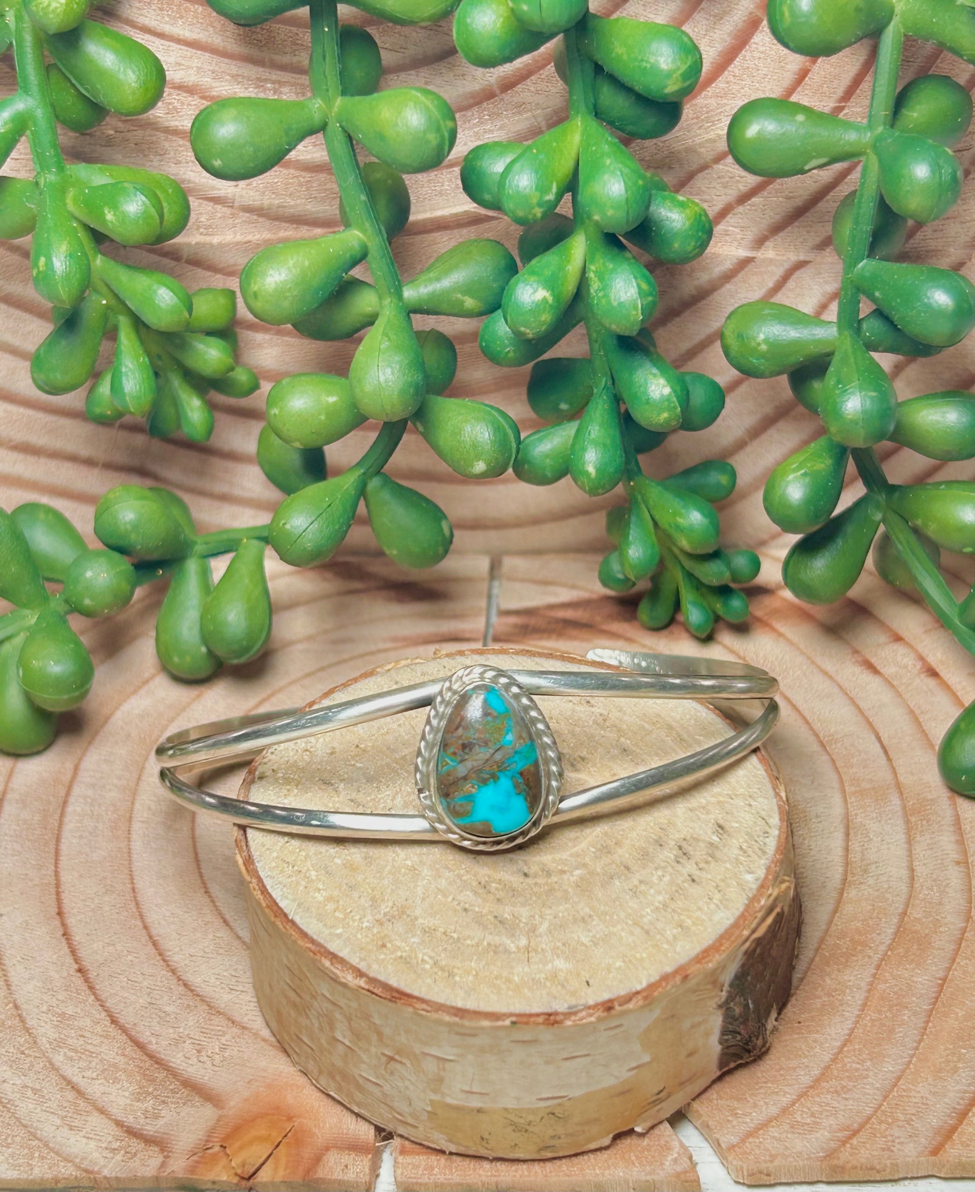 Navajo Made Kingman Turquoise & Sterling Silver Cuff Bracelet