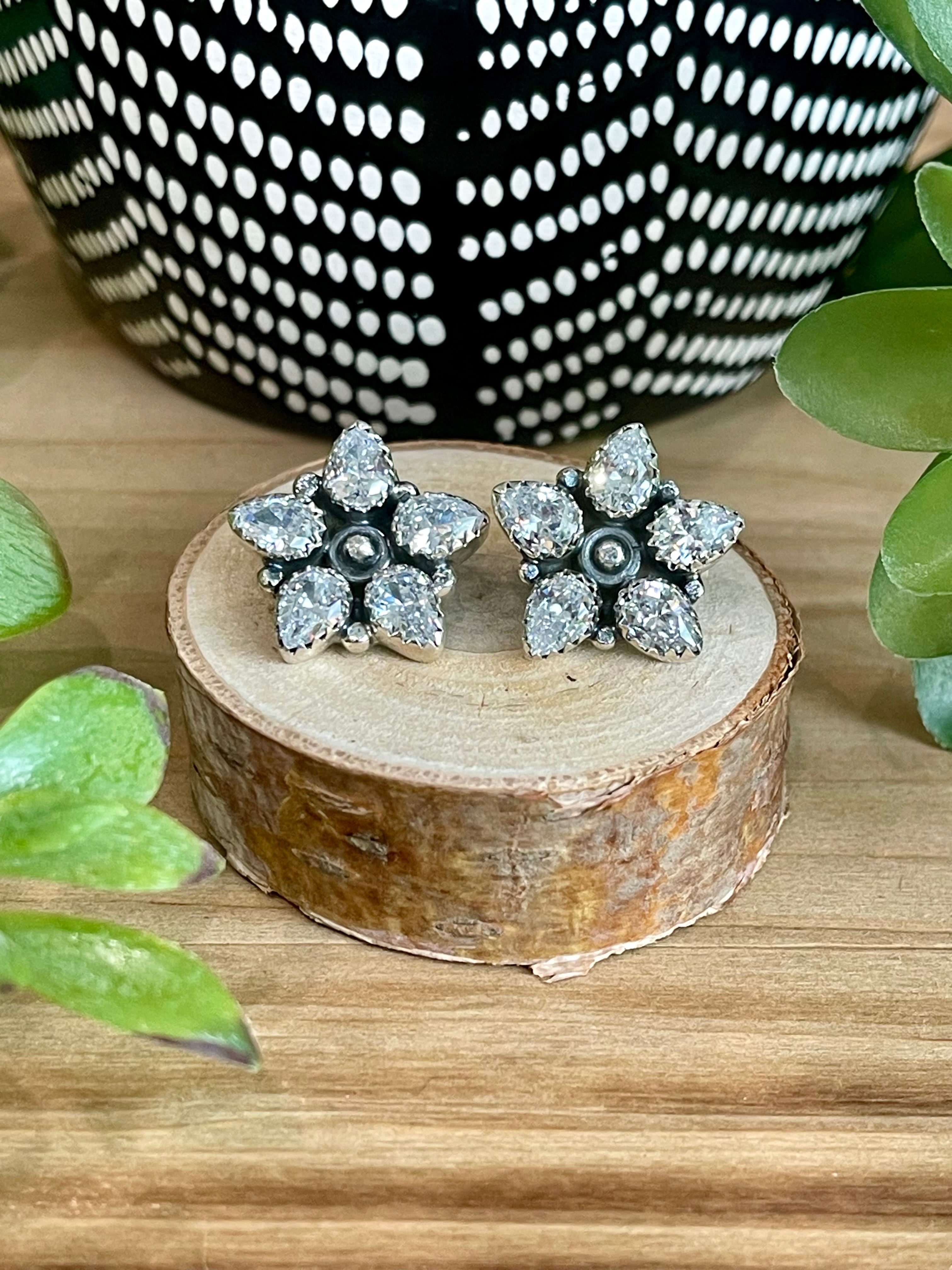 Southwest Handmade Cubic Zirconia & Sterling Silver Star Cluster Post Earrings