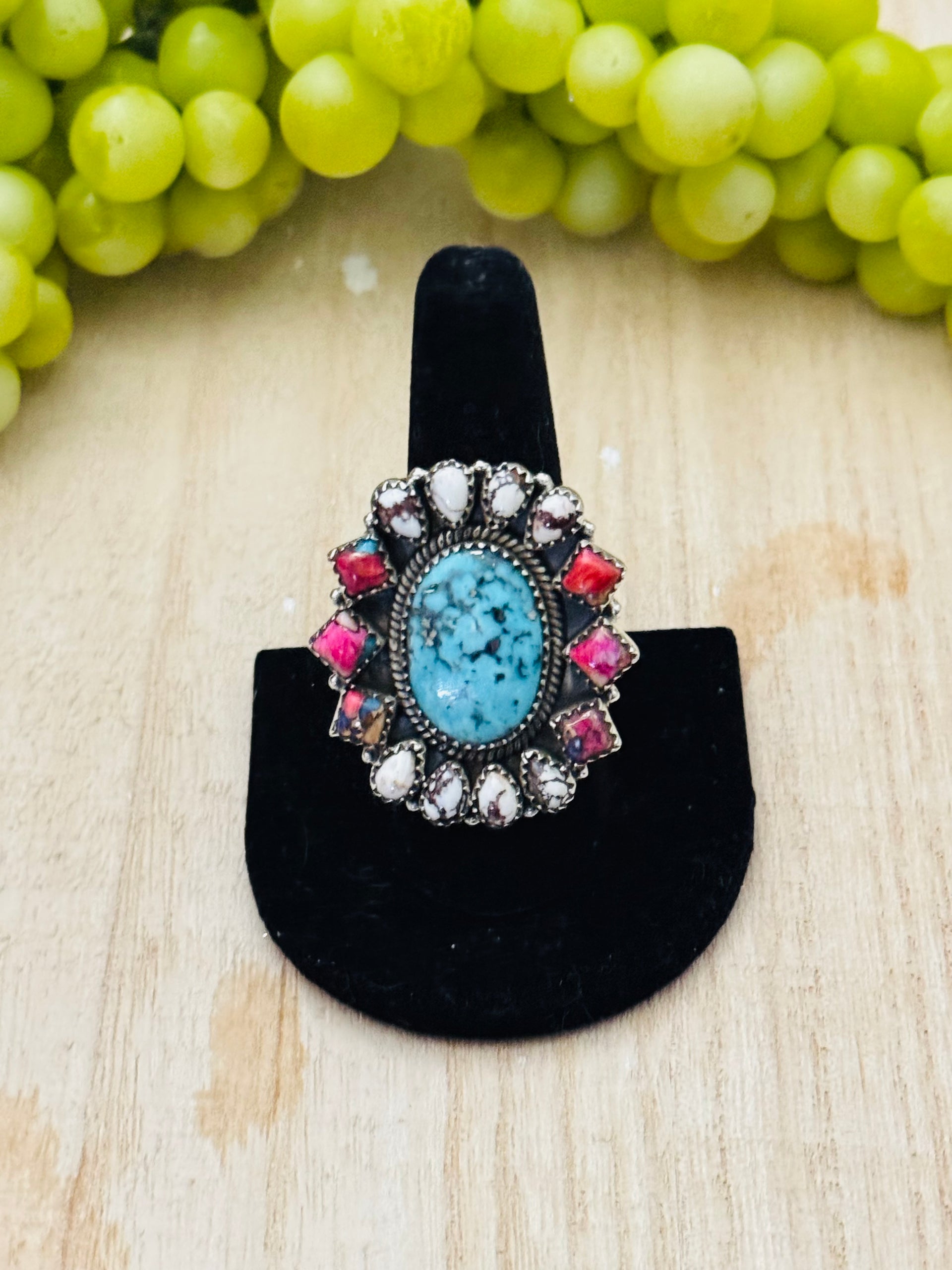 Southwest Handmade Multi Stone & Sterling Silver Adjustable Cluster Ring