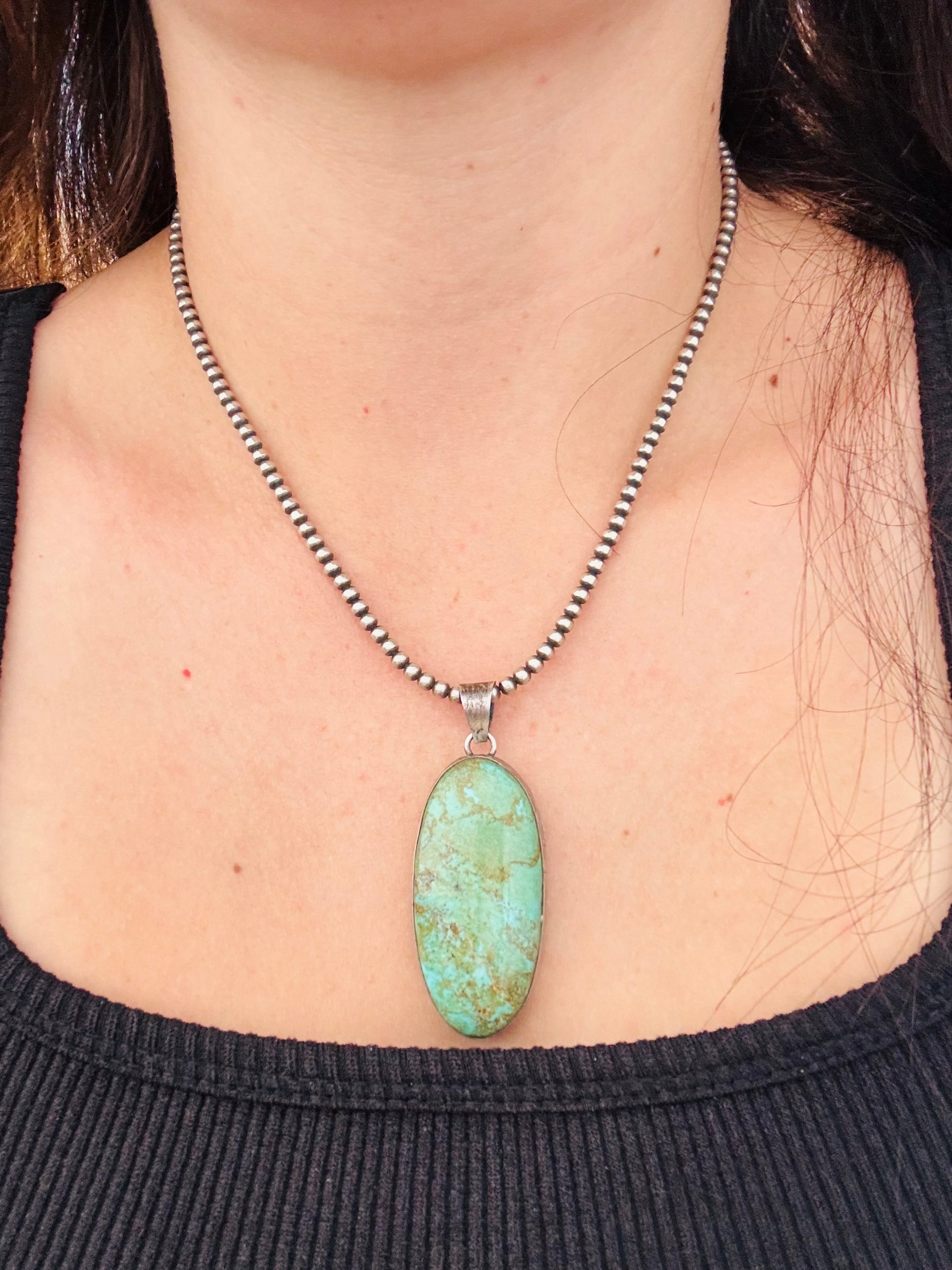 Navajo Made Kingman Turquoise & Sterling Silver Pendant
