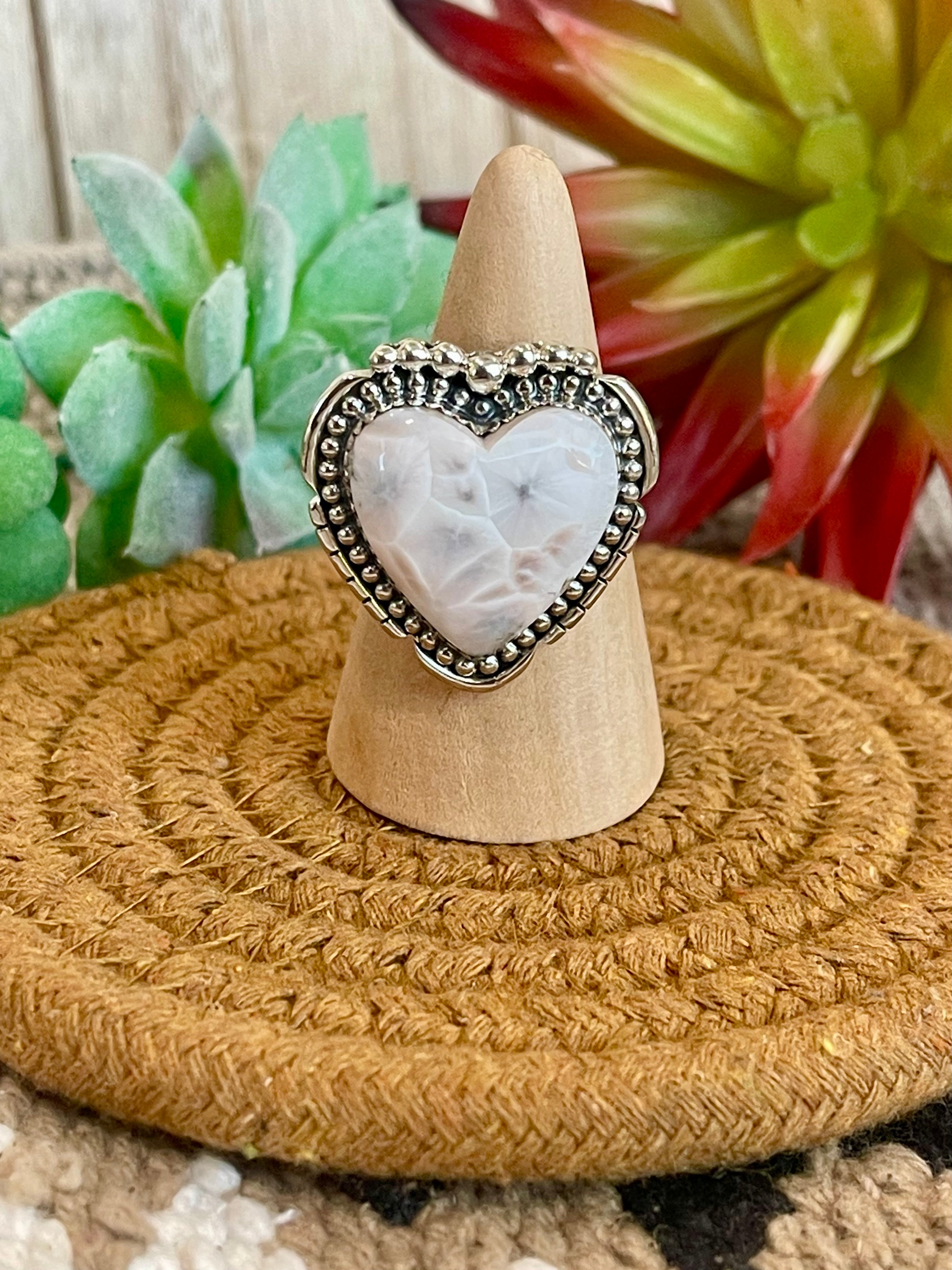 Southwest Handmade Pink Larimar & Sterling Silver Adjustable Ring