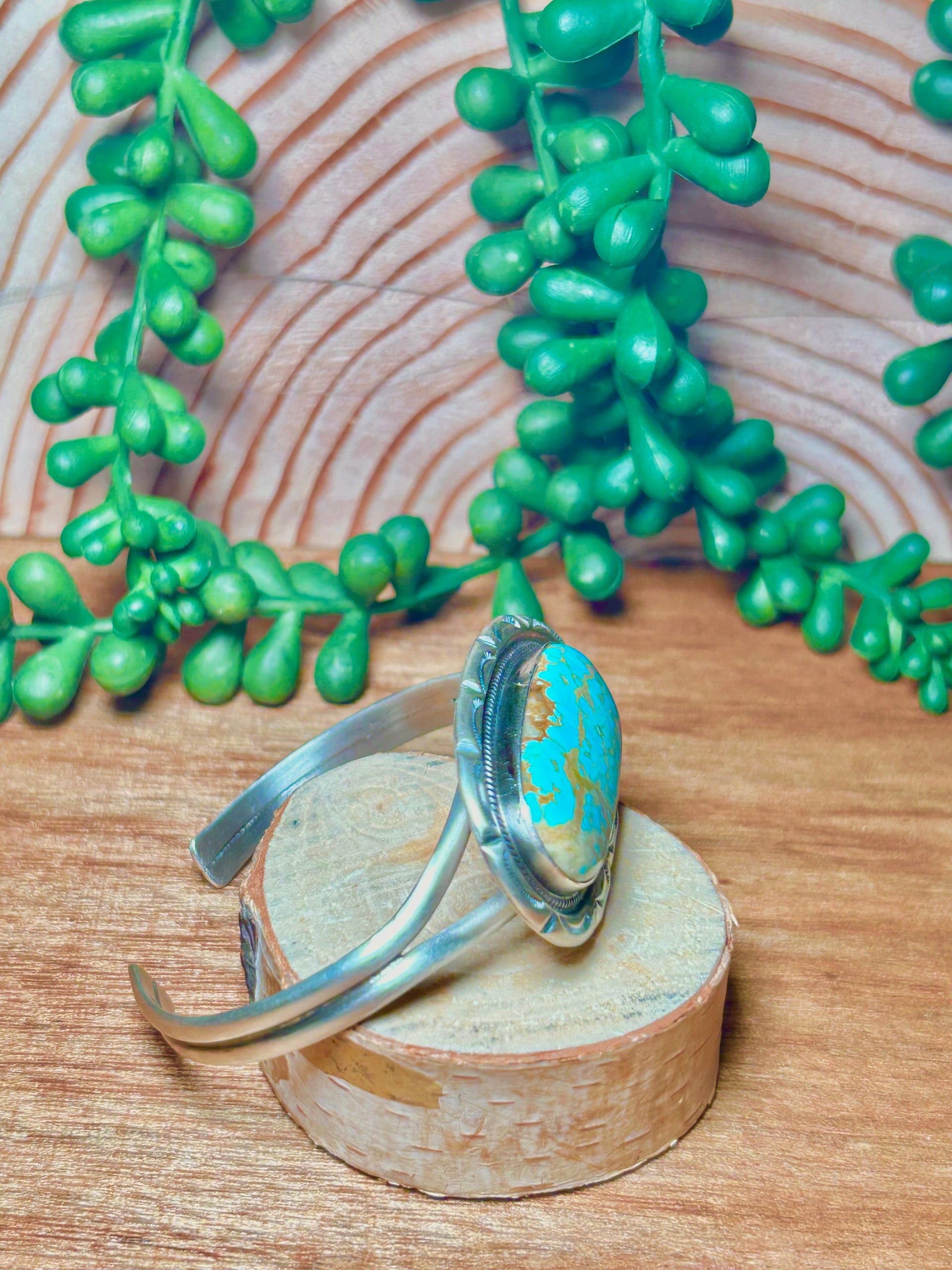 Navajo Made #8 Turquoise & Sterling Silver Cuff Bracelet