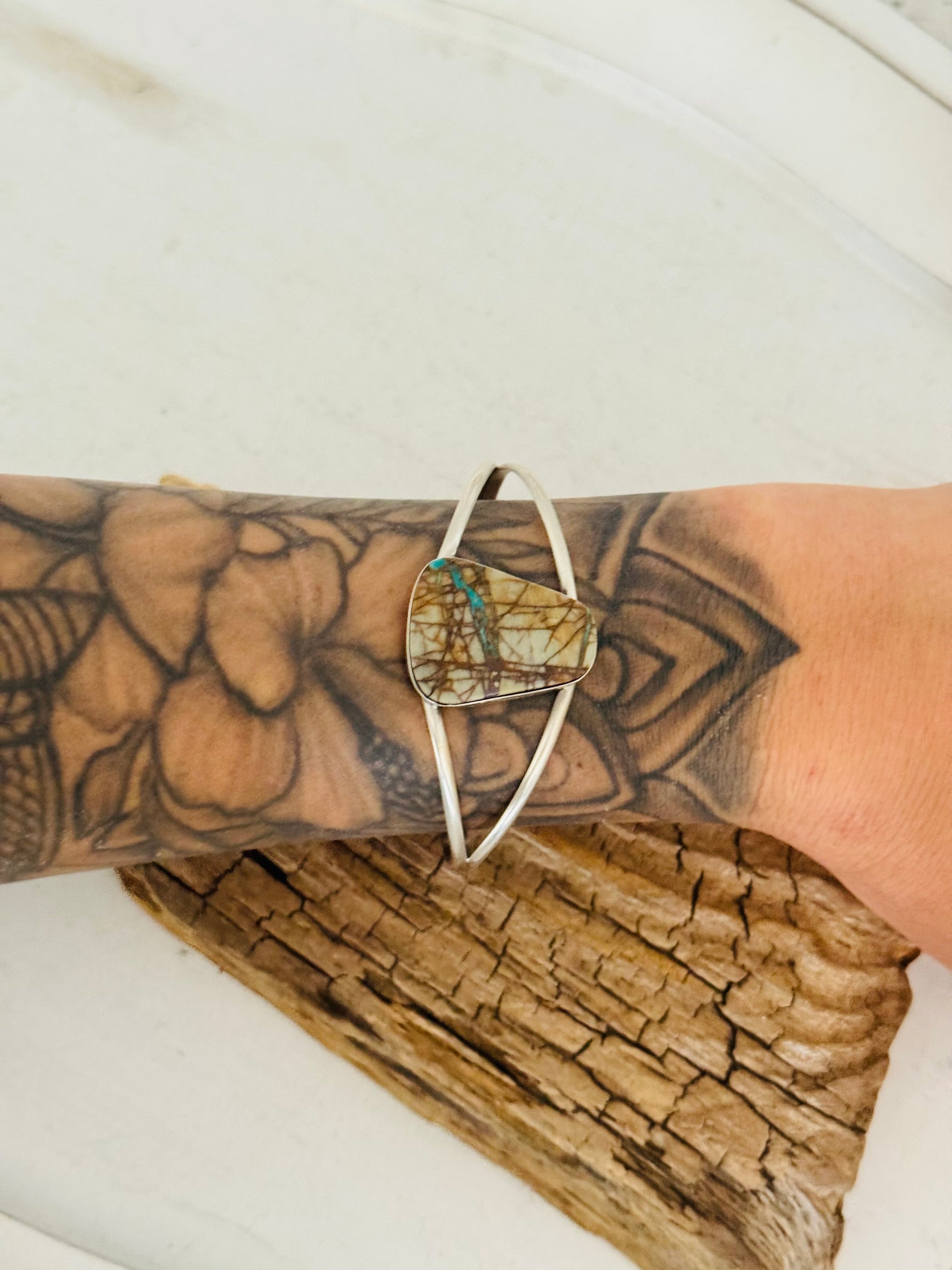 Navajo Made Royston Ribbon Turquoise & Sterling Silver Cuff Bracelet