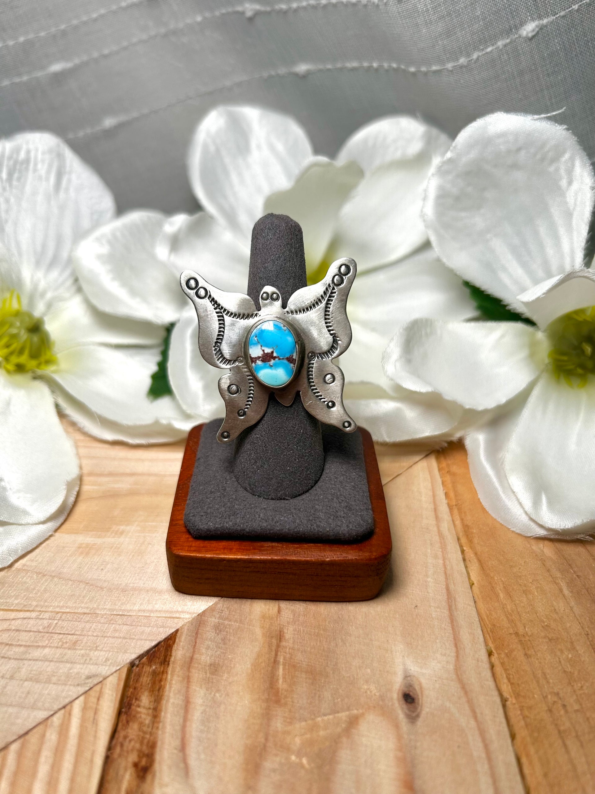 Navajo Made Golden Hill Turquoise & Sterling Silver Adjustable Ring