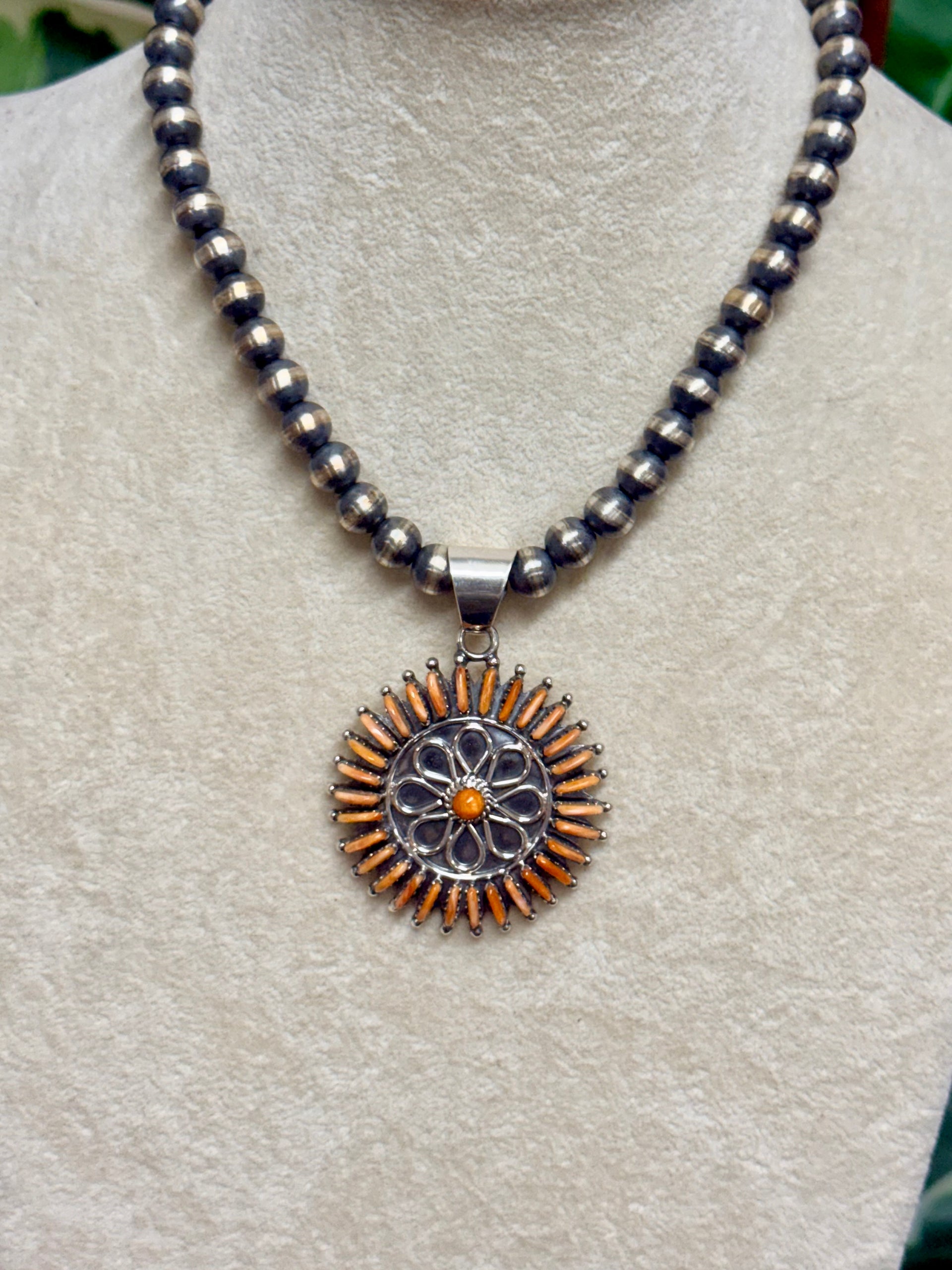 Southwest Handmade Spiny Oyster & Sterling Silver Pendant Set