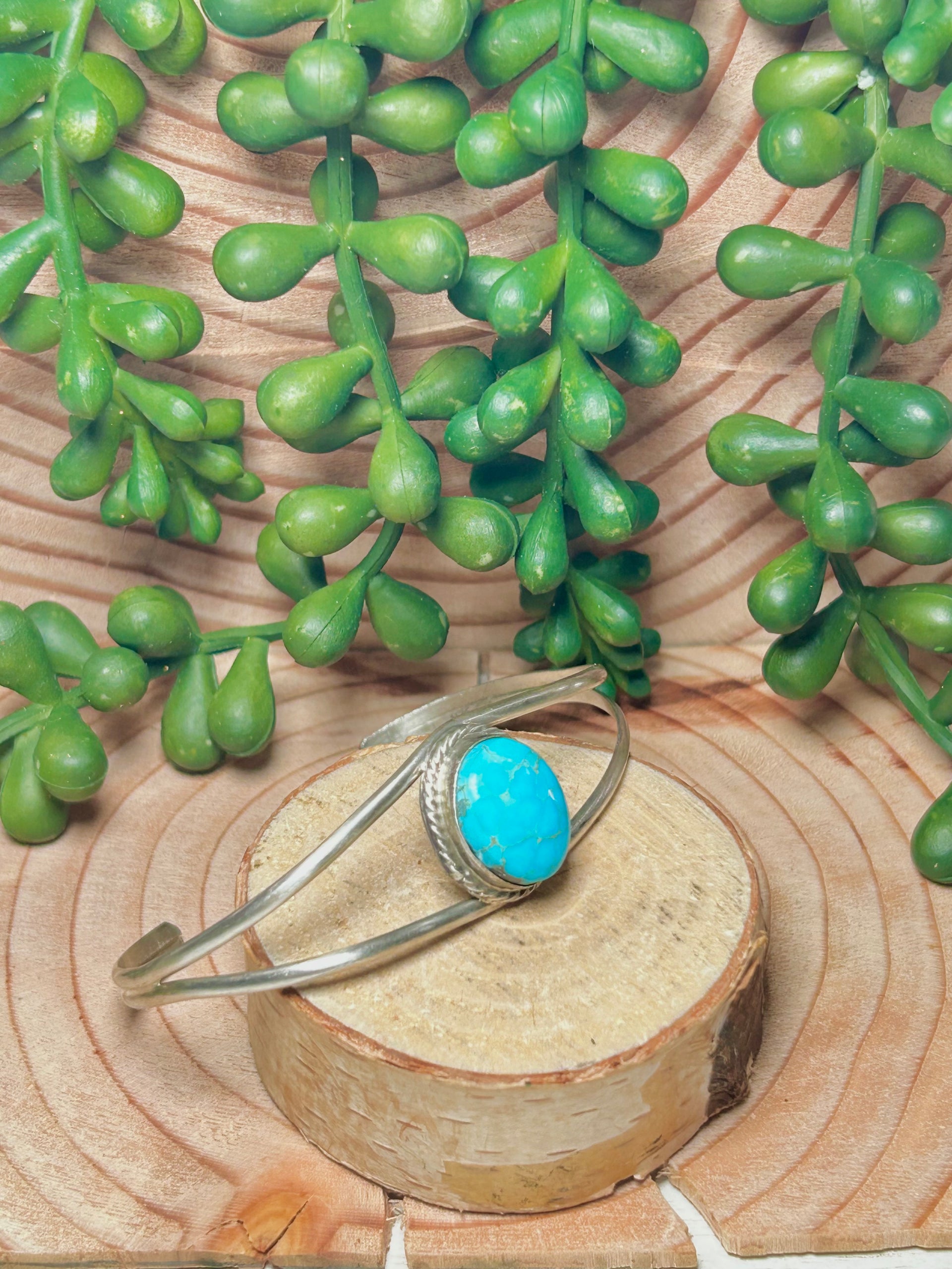 Navajo Made Kingman Turquoise & Sterling Silver Cuff Bracelet