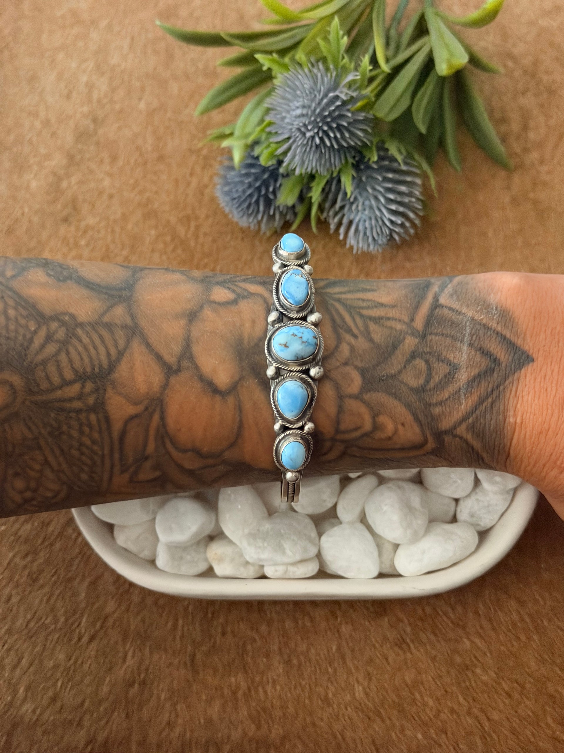 Bobby Johnson Golden Hills Turquoise & Sterling Silver Cuff Bracelet