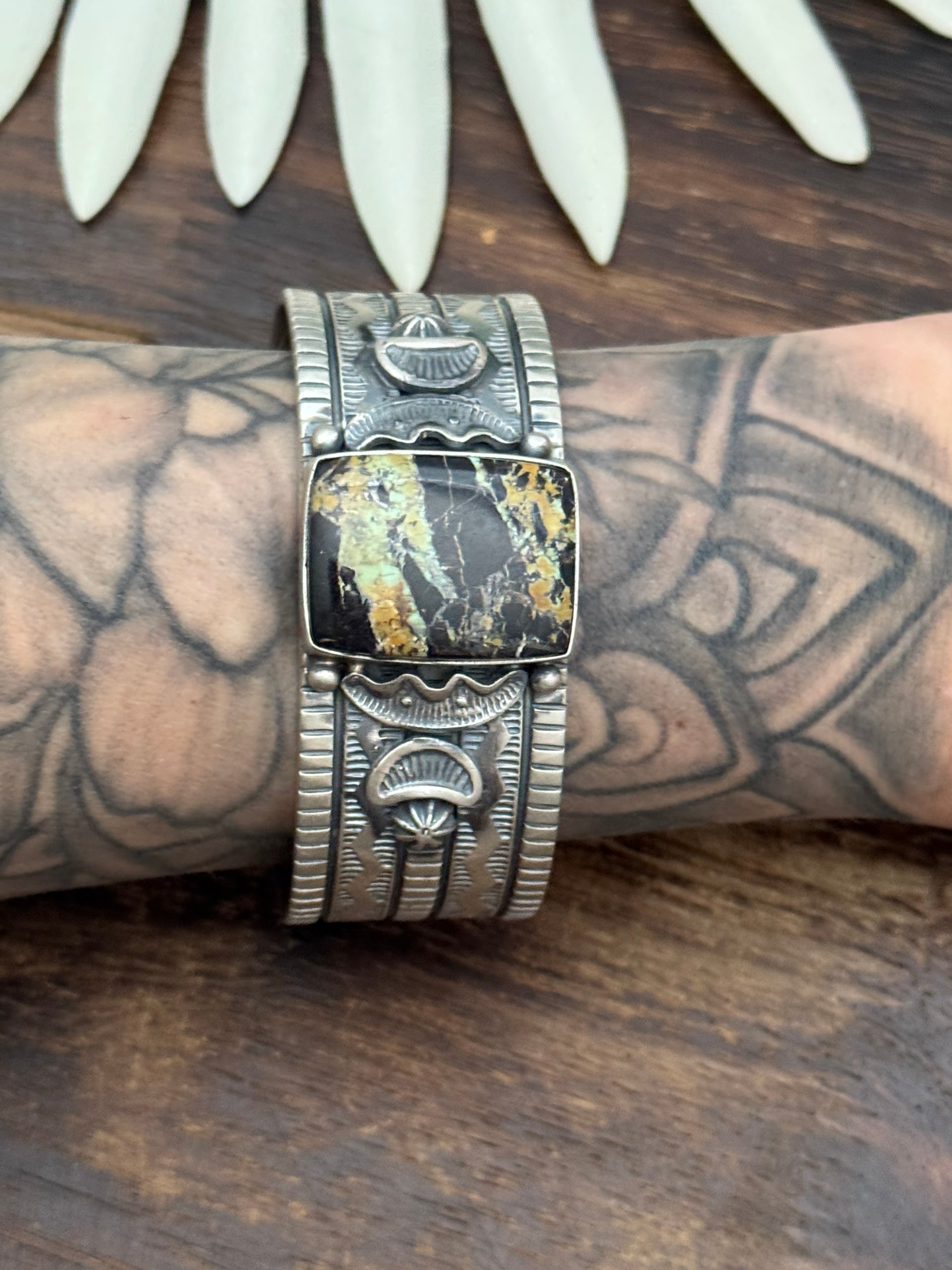 Francis Yazzie Black Jack Turquoise & Sterling Silver Cuff Bracelet