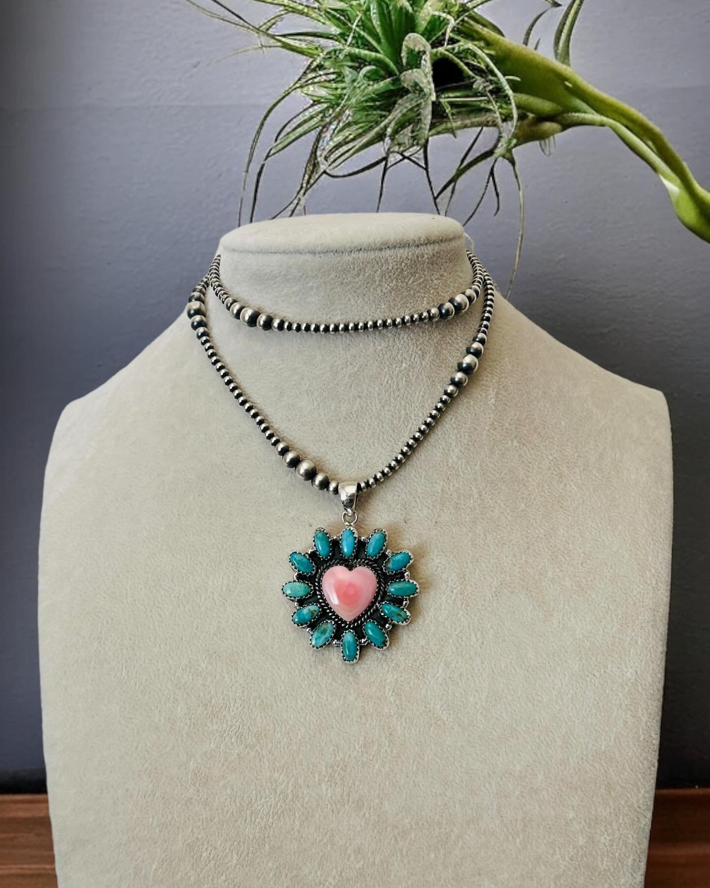 Southwest Handmade Multi Stone & Sterling Silver Cluster Heart Pendant