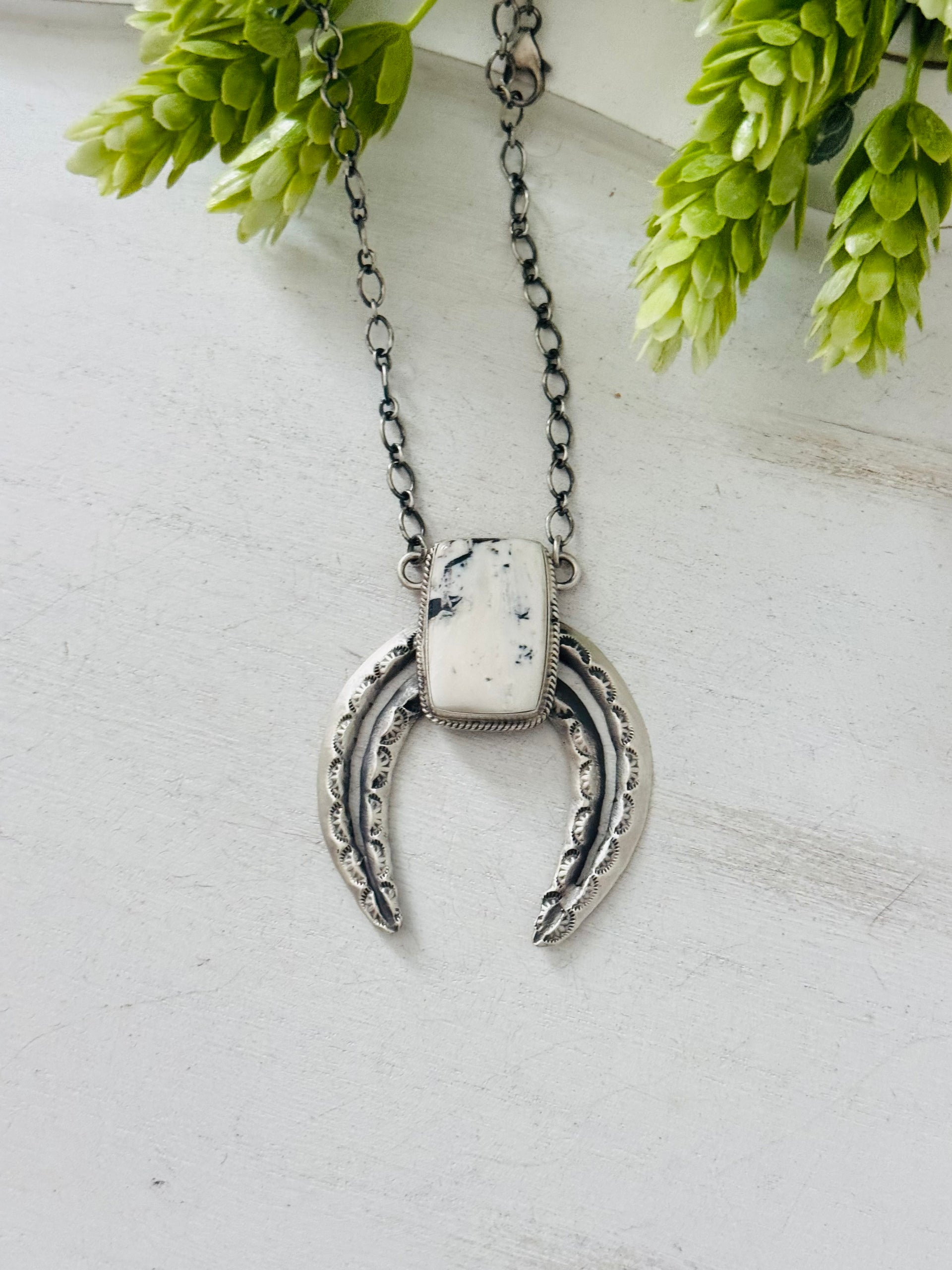 LeRoy James White Buffalo & Sterling Silver Naja Necklace