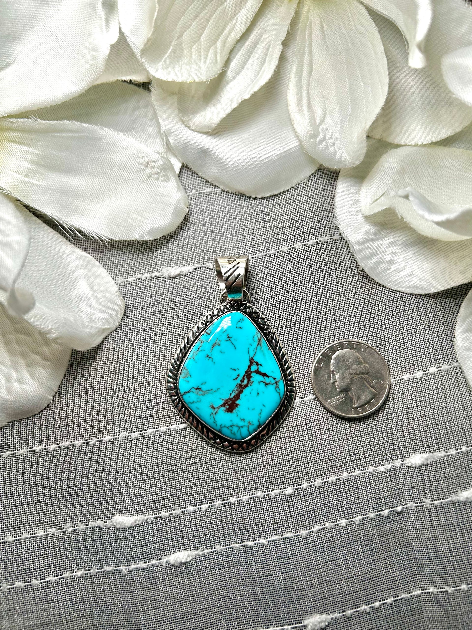 Navajo Made Egyptian Turquoise & Sterling Silver Pendant