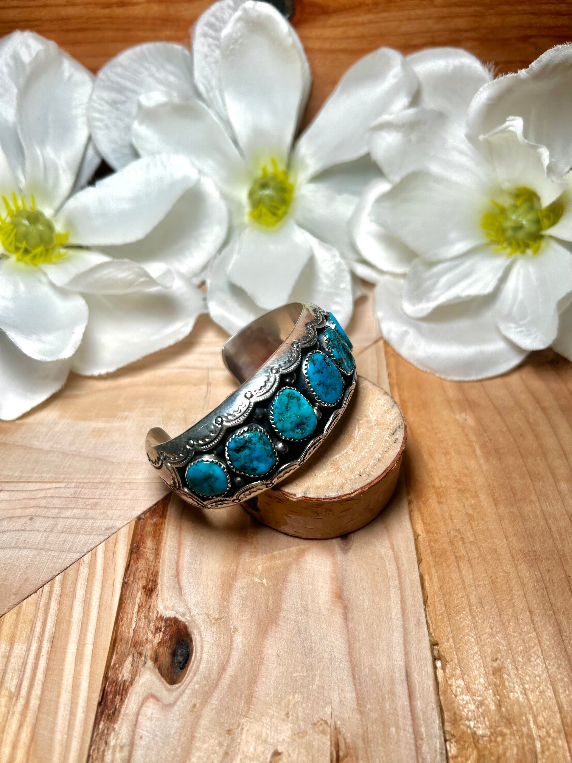 Navajo Made Kingman Turquoise & Sterling Silver Cuff Bracelet