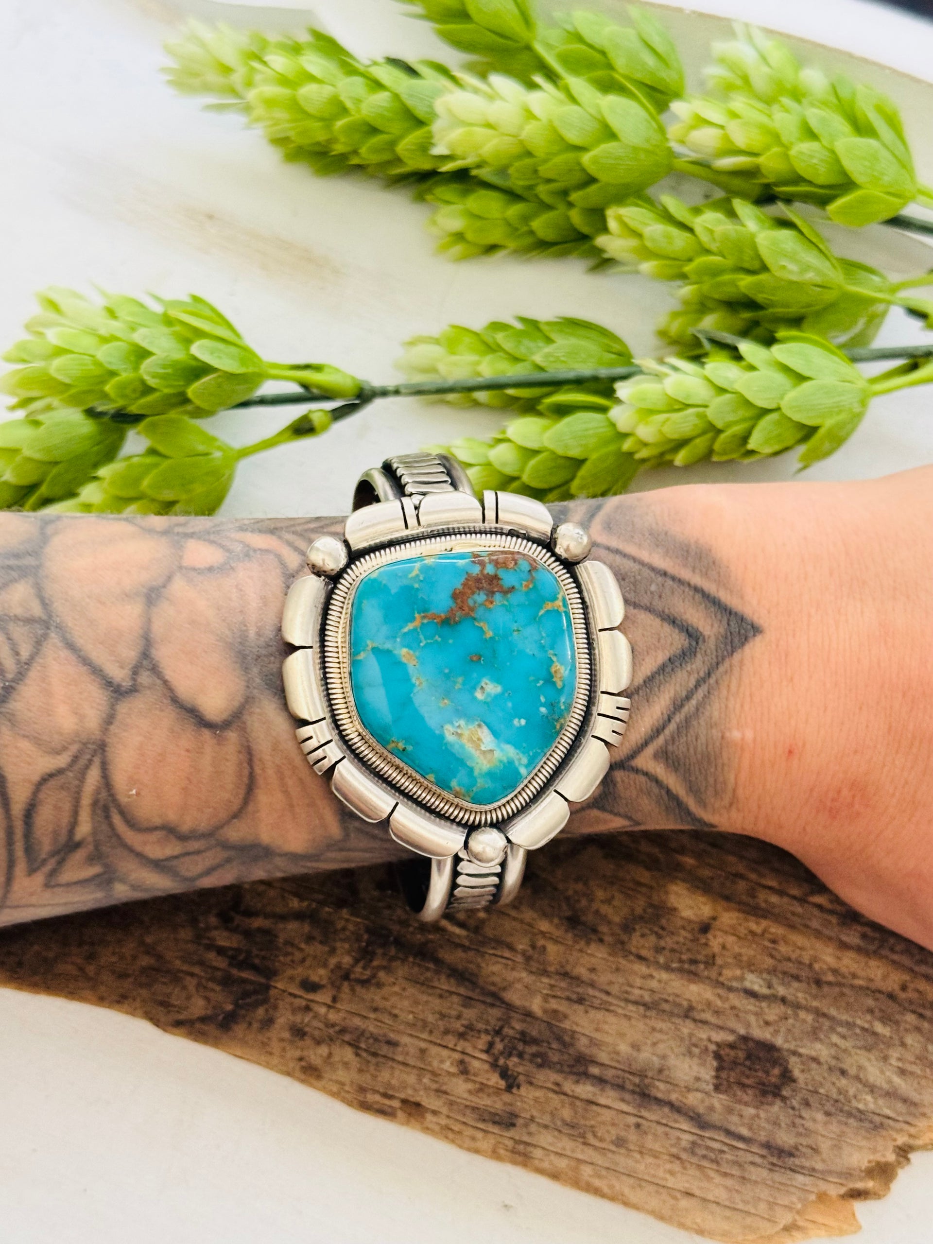 Wydell Billie Natural Turquoise Mountain & Sterling Silver Cuff Bracelet