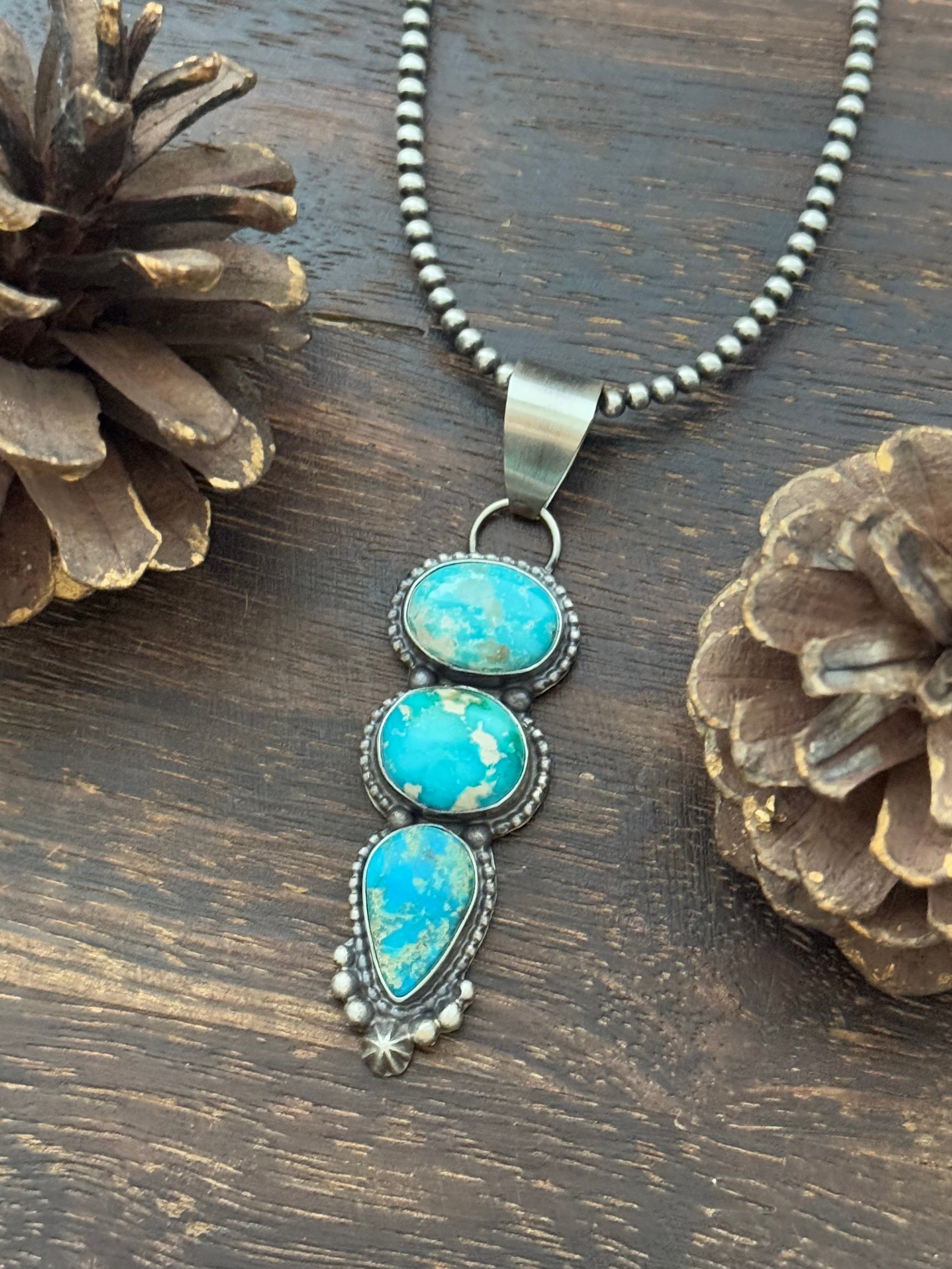 Lorenzo Juan Blue Ridge Turquoise & Sterling Silver Cluster Pendant