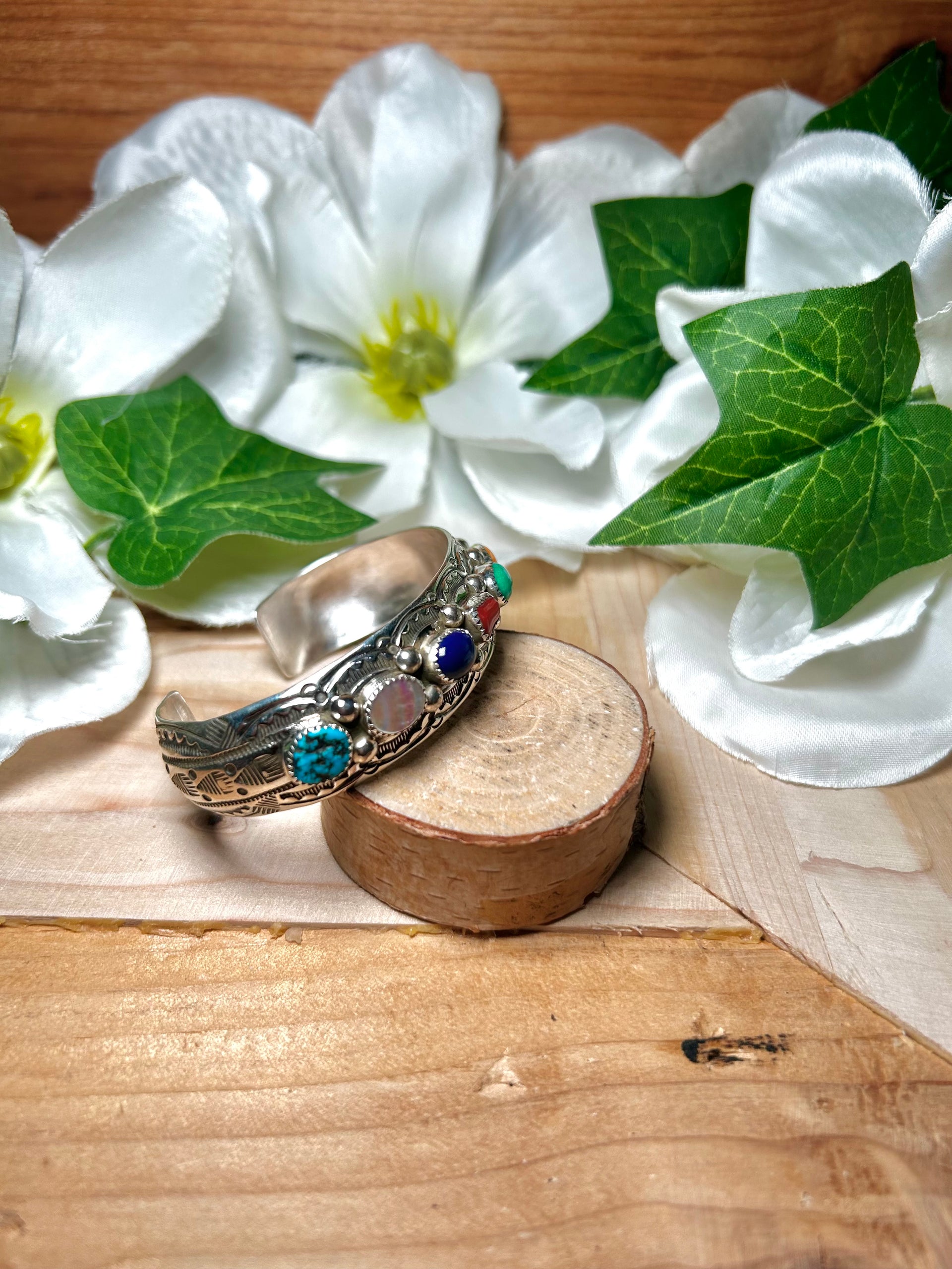 Grace Sliver Multi Stone & Sterling Silver Cuff Bracelet