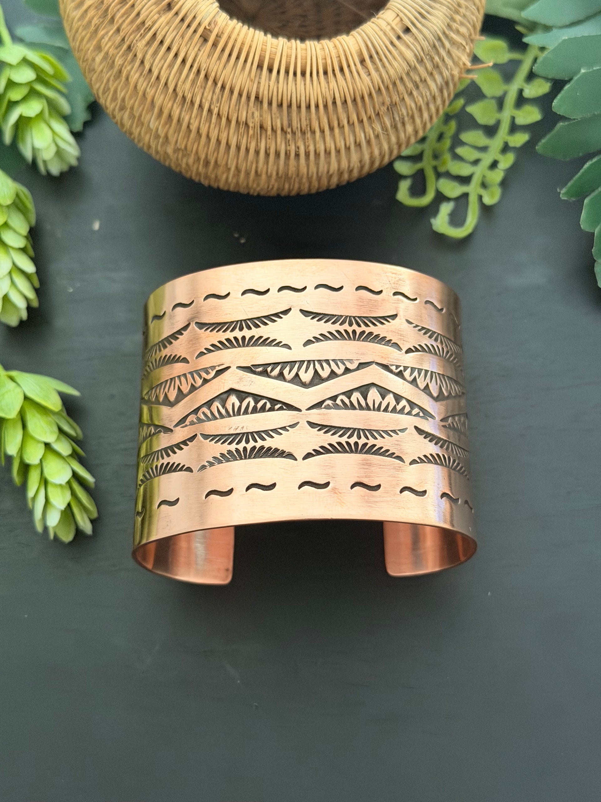 Elvira Bill Copper Stamped Cuff Bracelet
