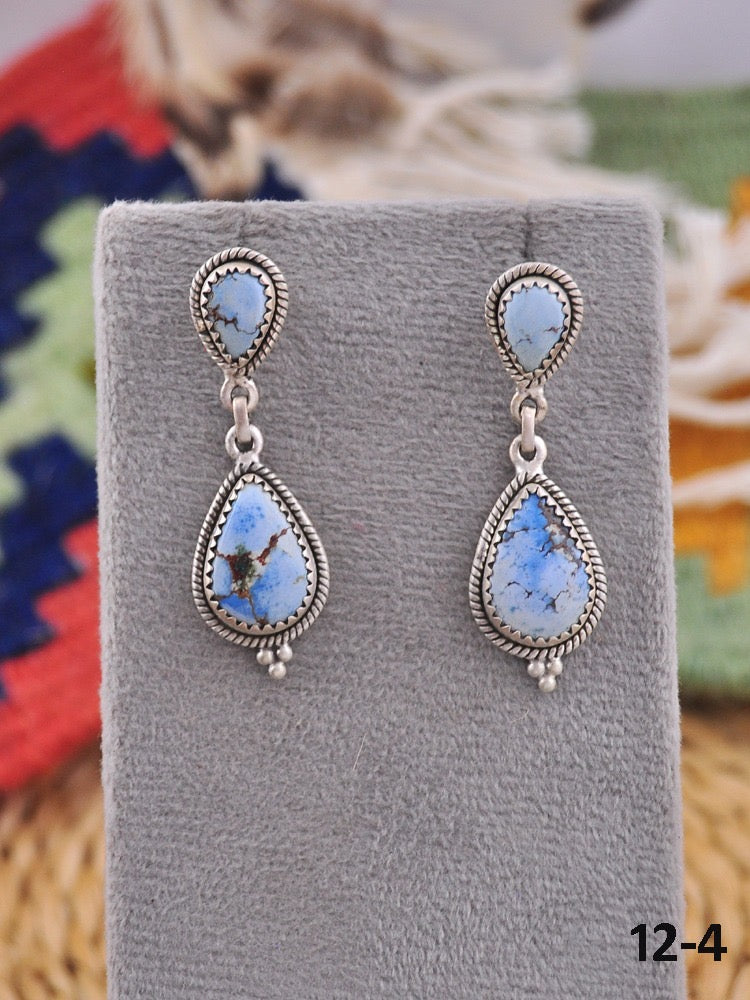 Southwest Handmade Golden Hill’s Turquoise & Sterling Silver Post Dangle Earrings