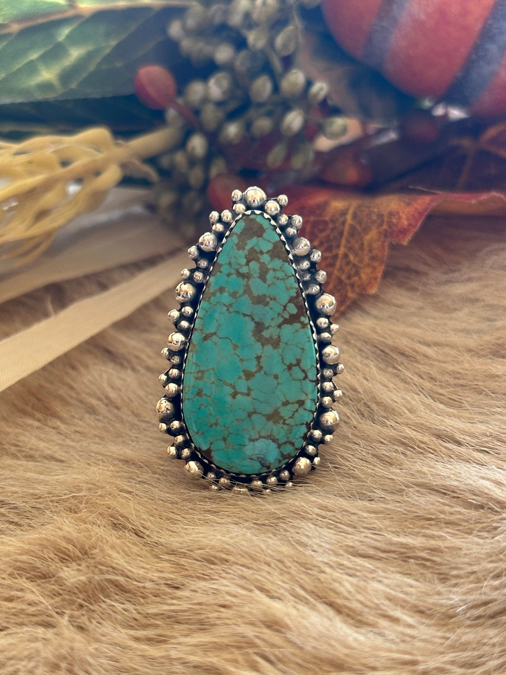 Southwest Handmade #8 Turquoise & Sterling Silver Adjustable Ring
