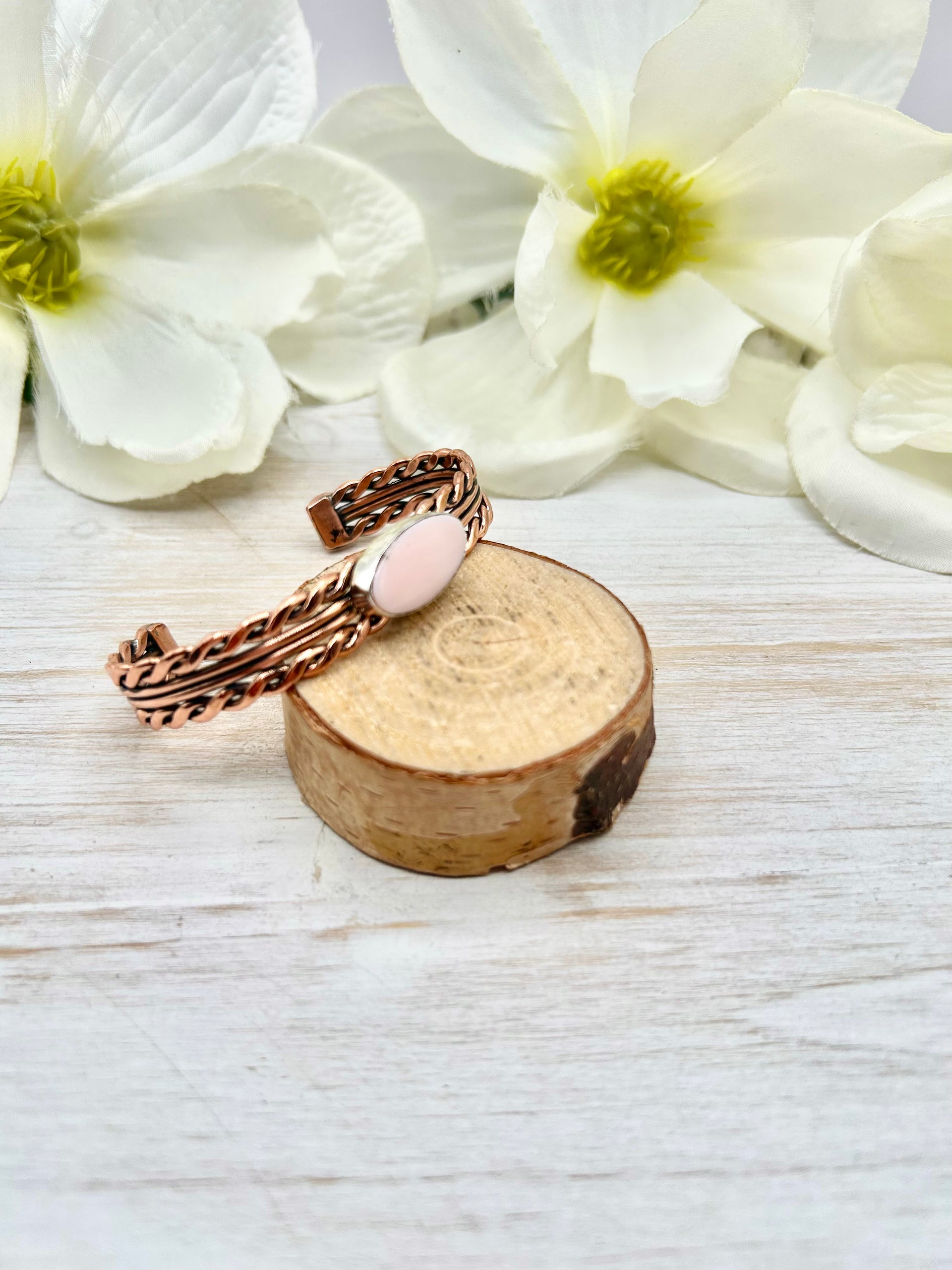 Navajo Made Pink Conch & Copper Cuff Bracelet