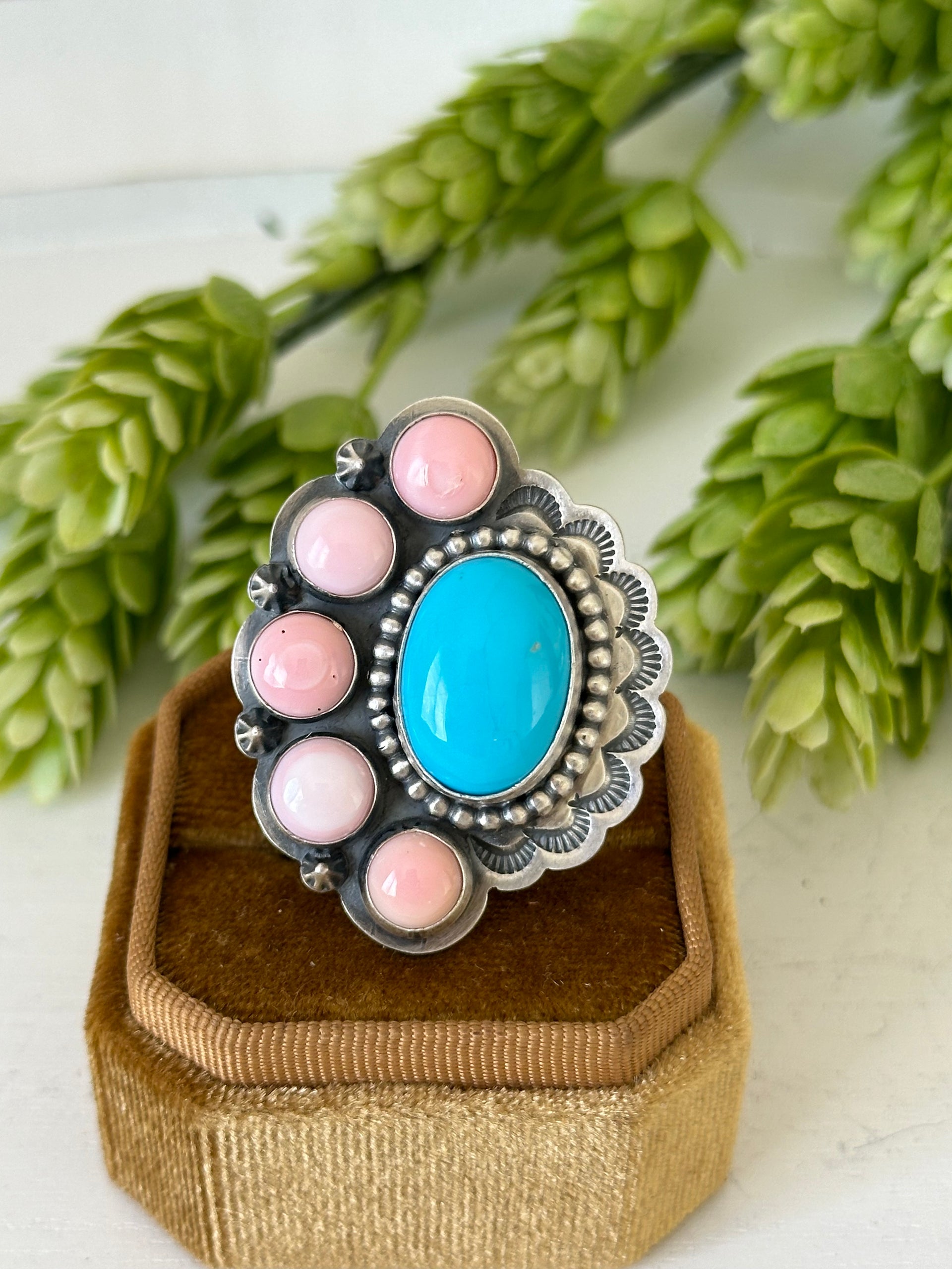 Navajo Made Multi Stone & Sterling Silver Ring Size 8