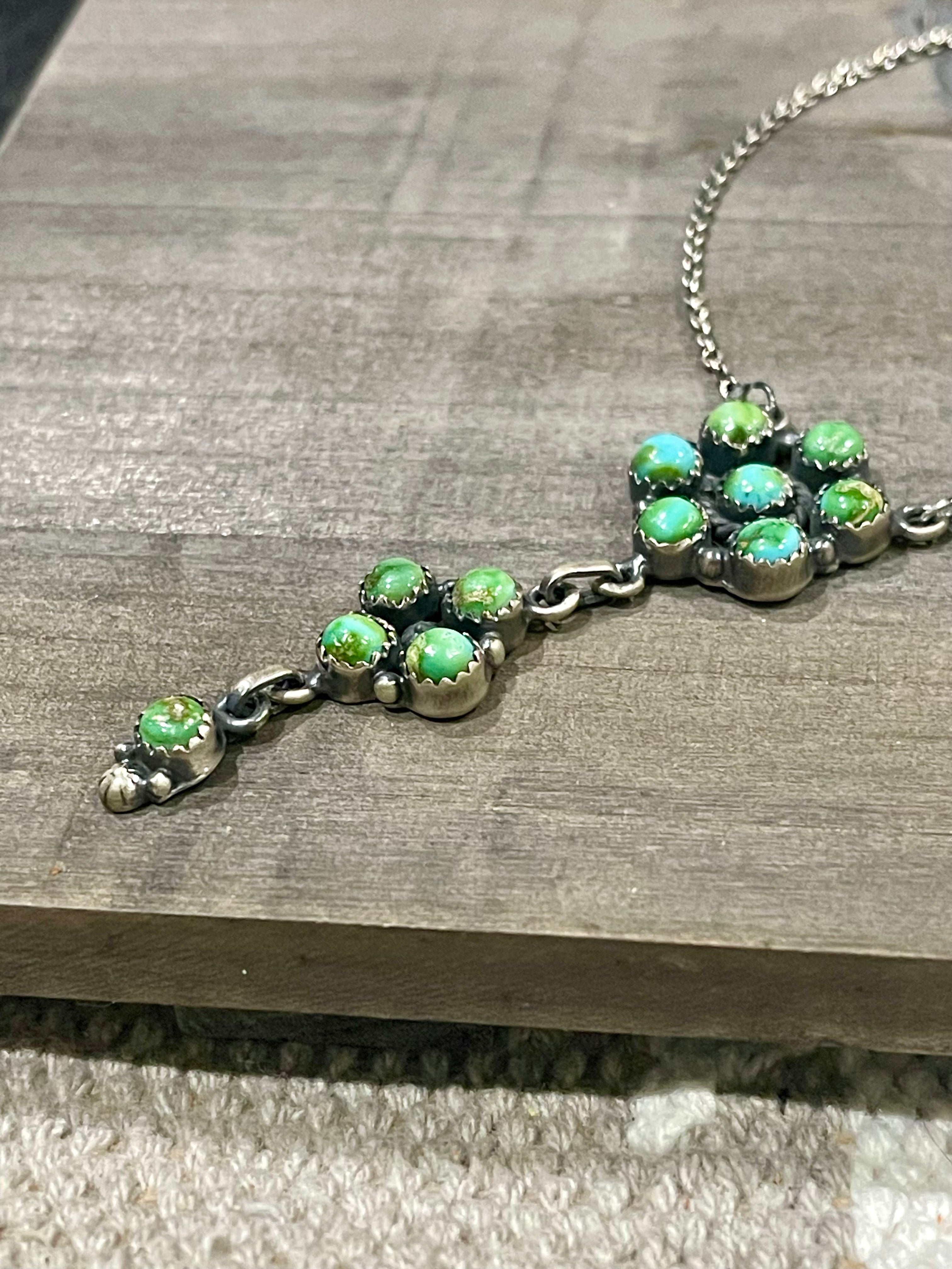 Southwest Handmade Sonoran Mountain Turquoise & Sterling Cluster Necklace