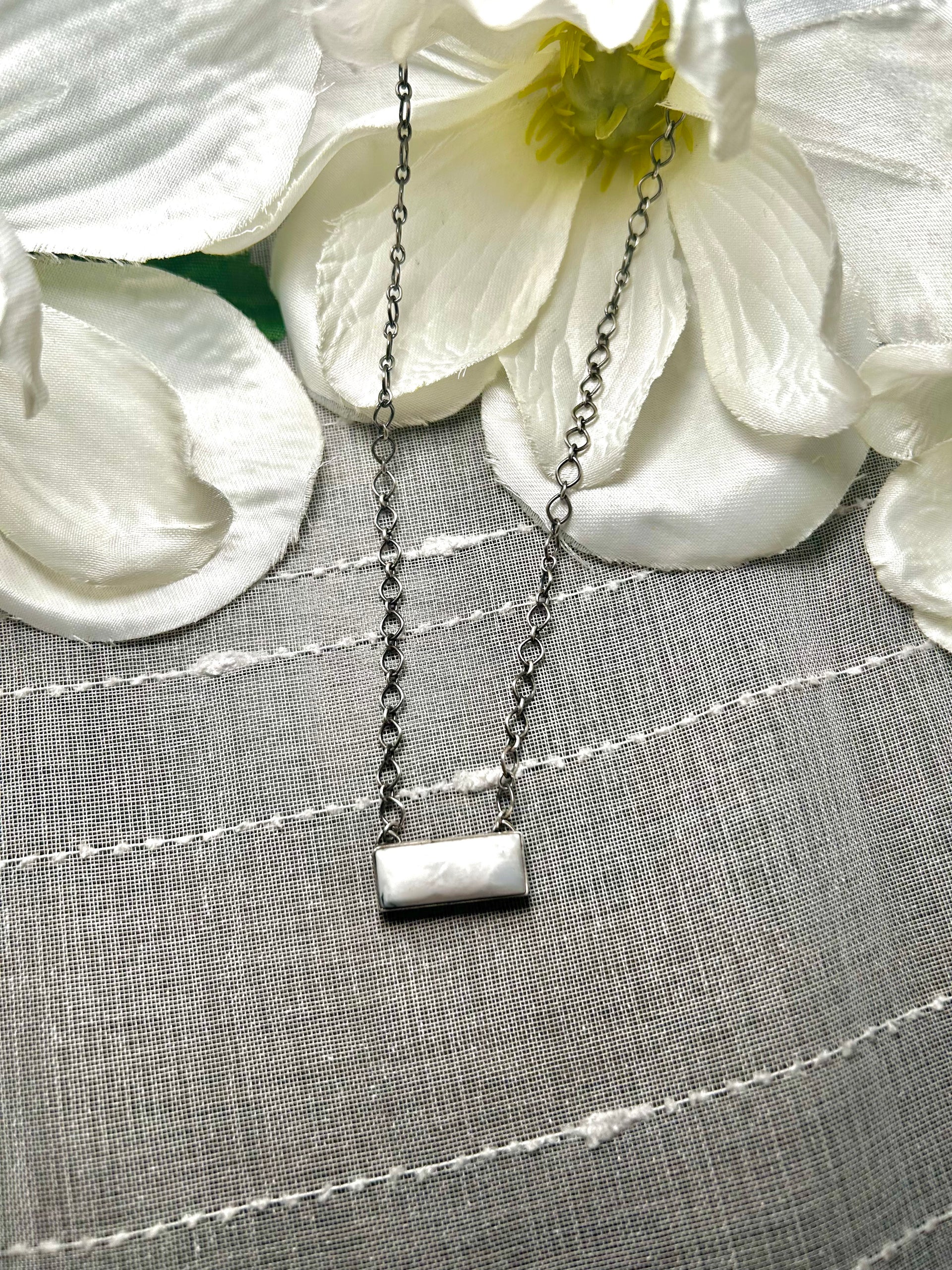 Navajo Made White Buffalo & Sterling Silver Necklace