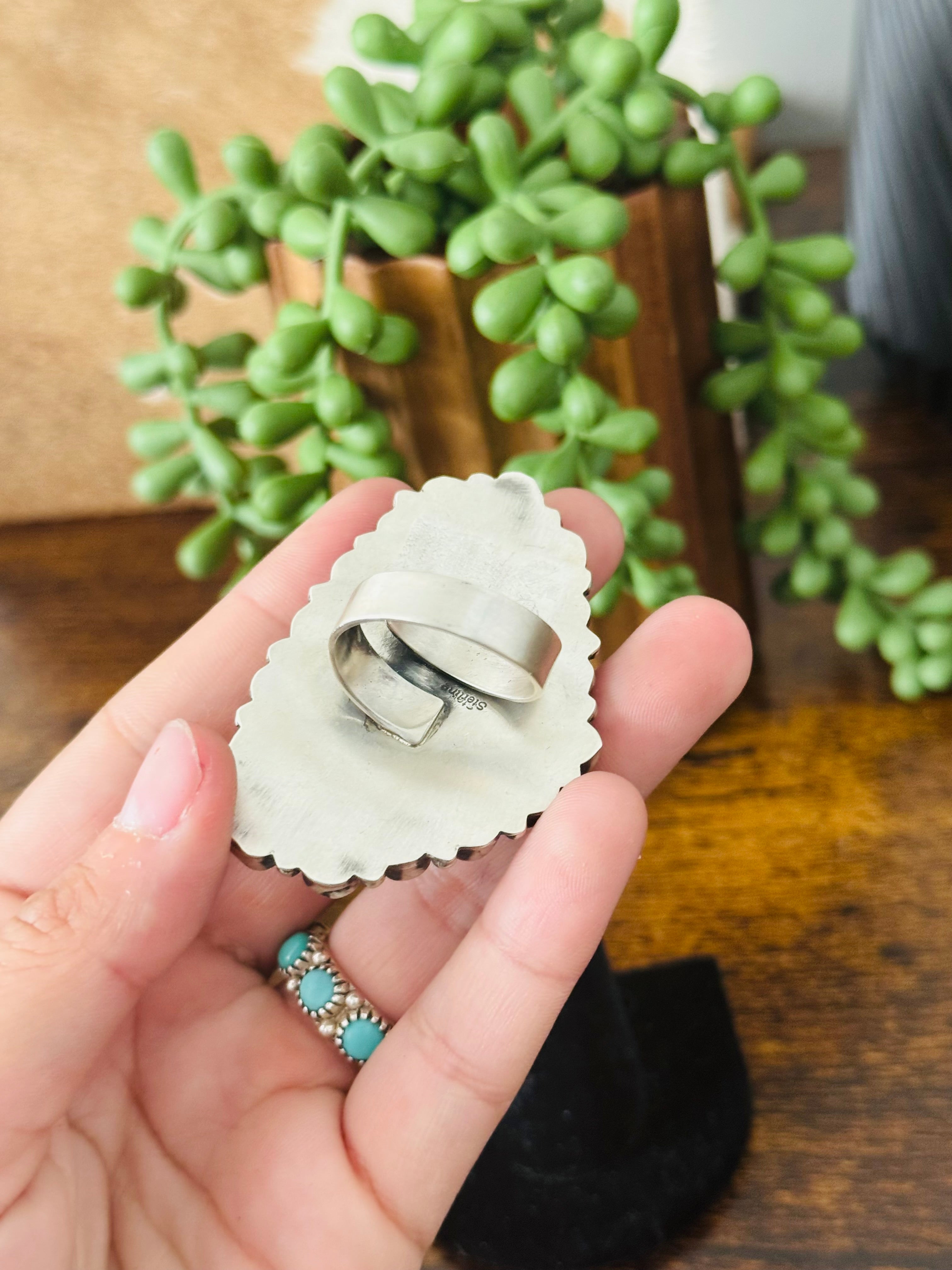 Navajo Made Multi Stone & Sterling Silver Adjustable Ring