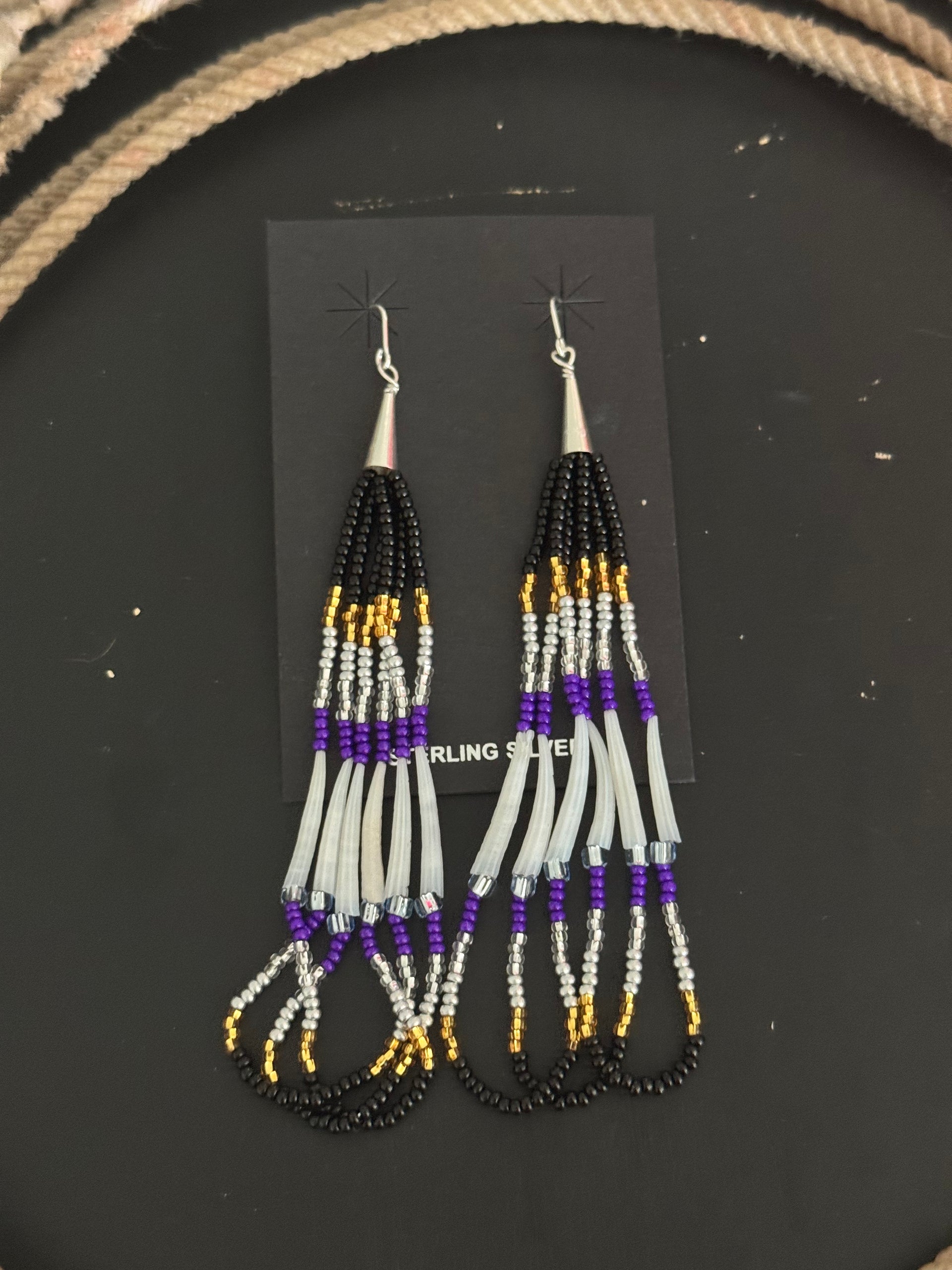Navajo Strung Multi Stone & Sterling Silver Beaded Dangle Earrings