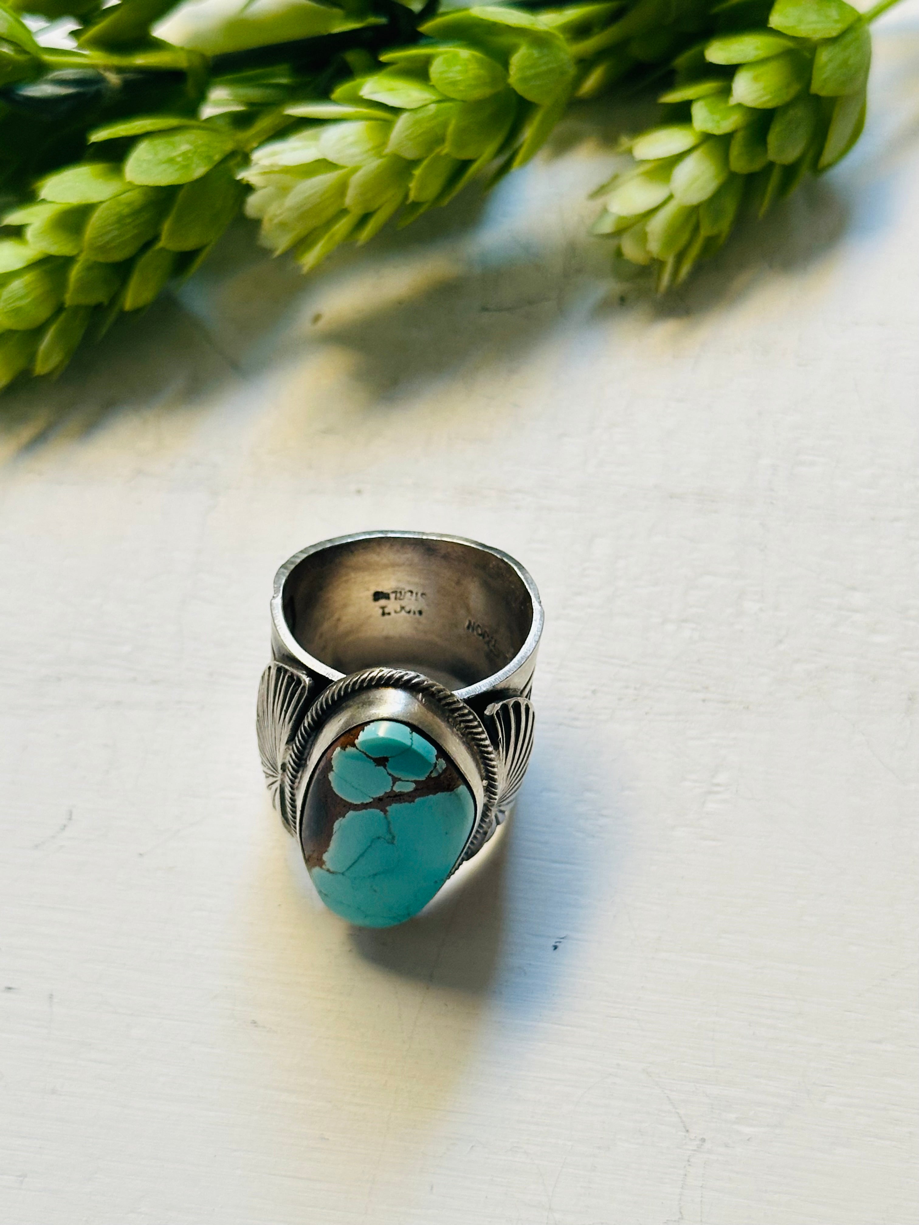 Tillie John Thunder Mountain Turquoise & Sterling Silver Ring Size 10