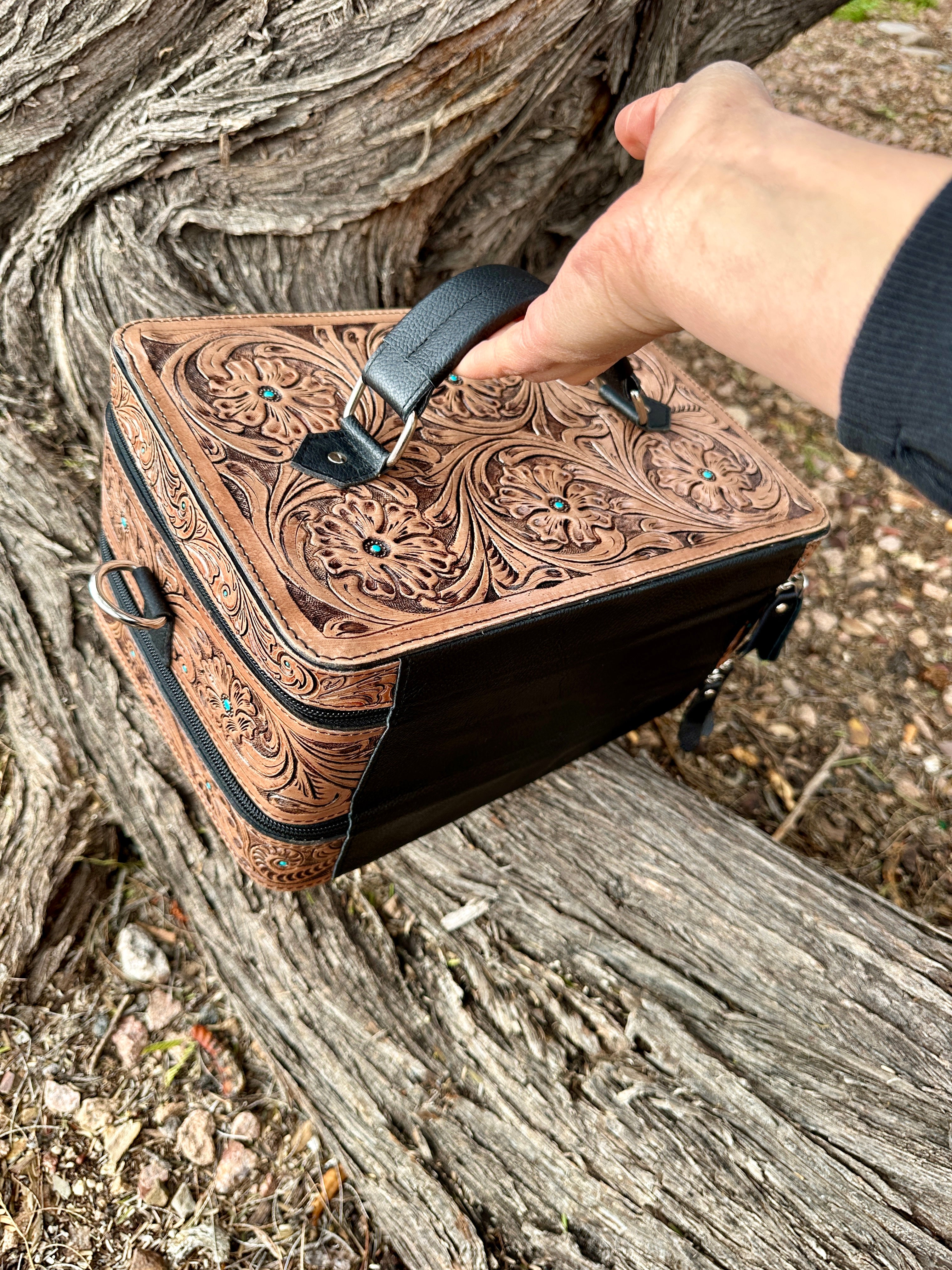 Double Layered Genuine Tooled Leather Jewelry Box