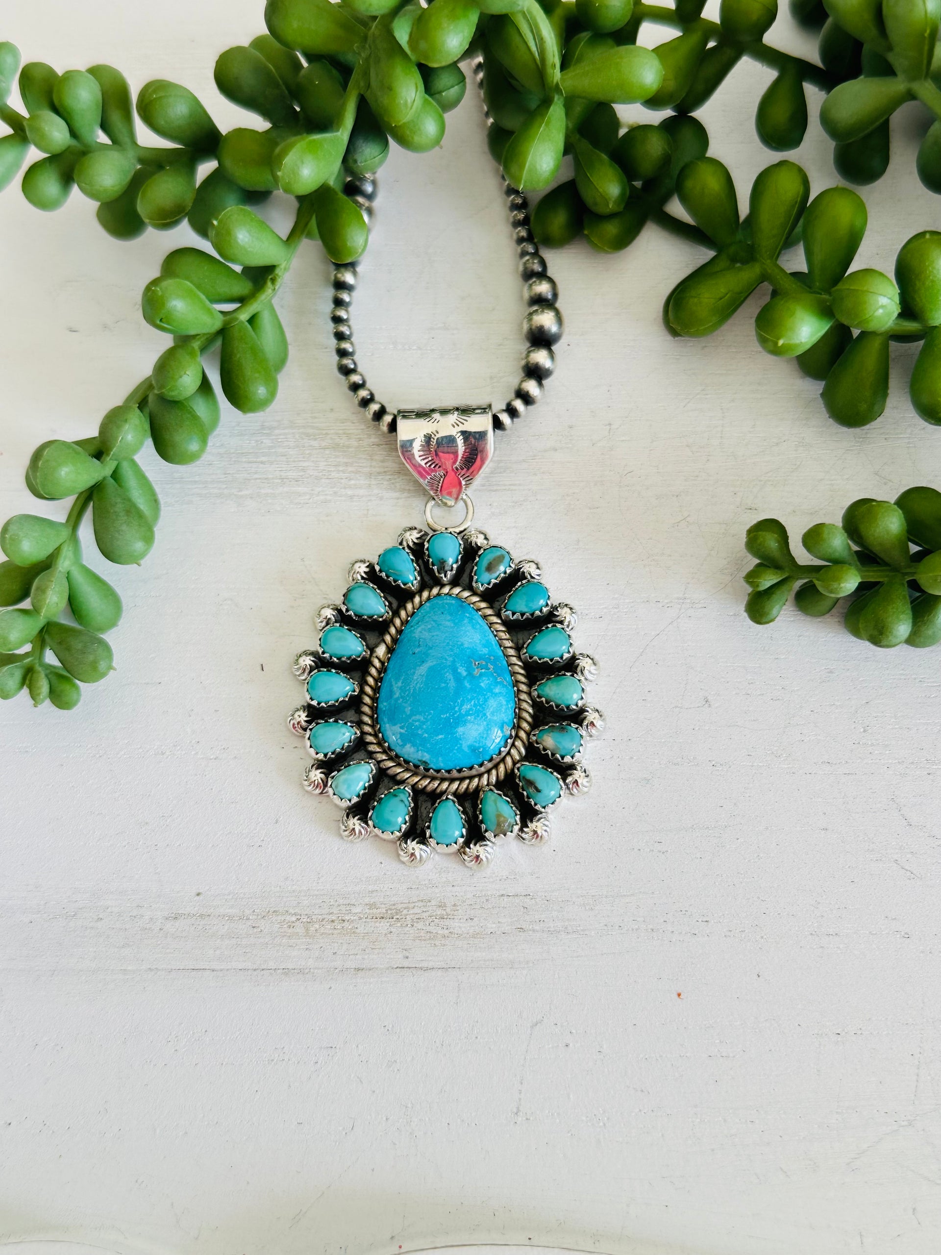 Southwest Handmade Multi Turquoise & Sterling Silver Cluster Pendant