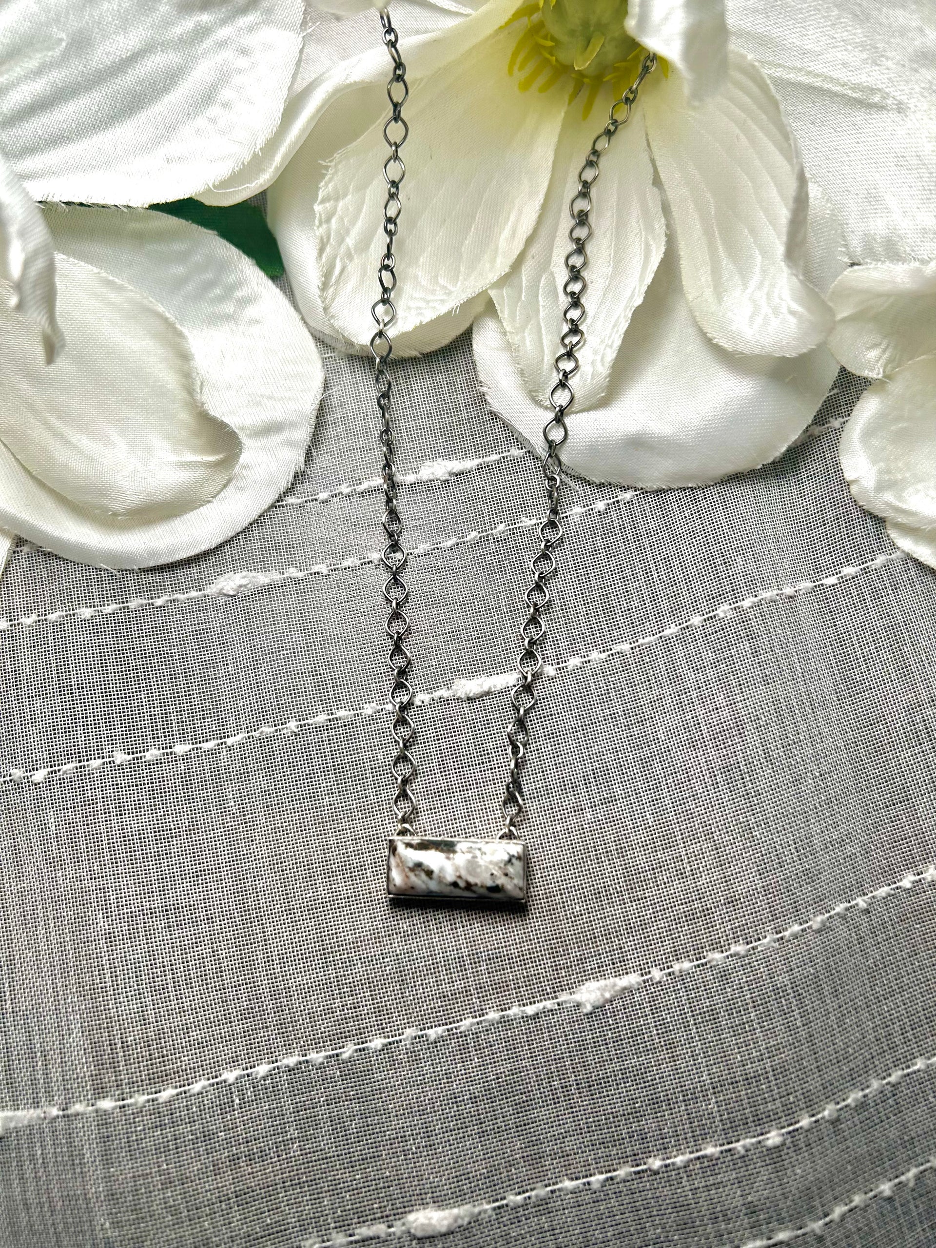 Navajo Made White Buffalo & Sterling Silver Necklace