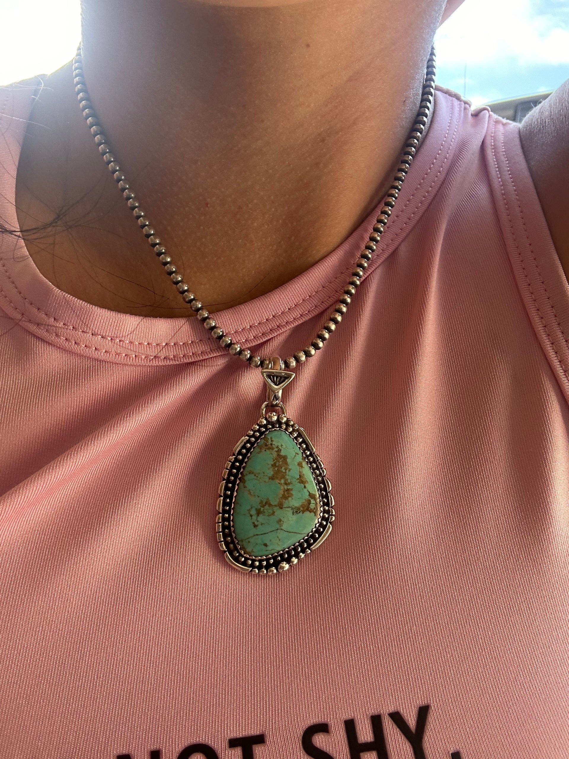 Southwest Handmade #8 Turquoise & Sterling Silver Pendant
