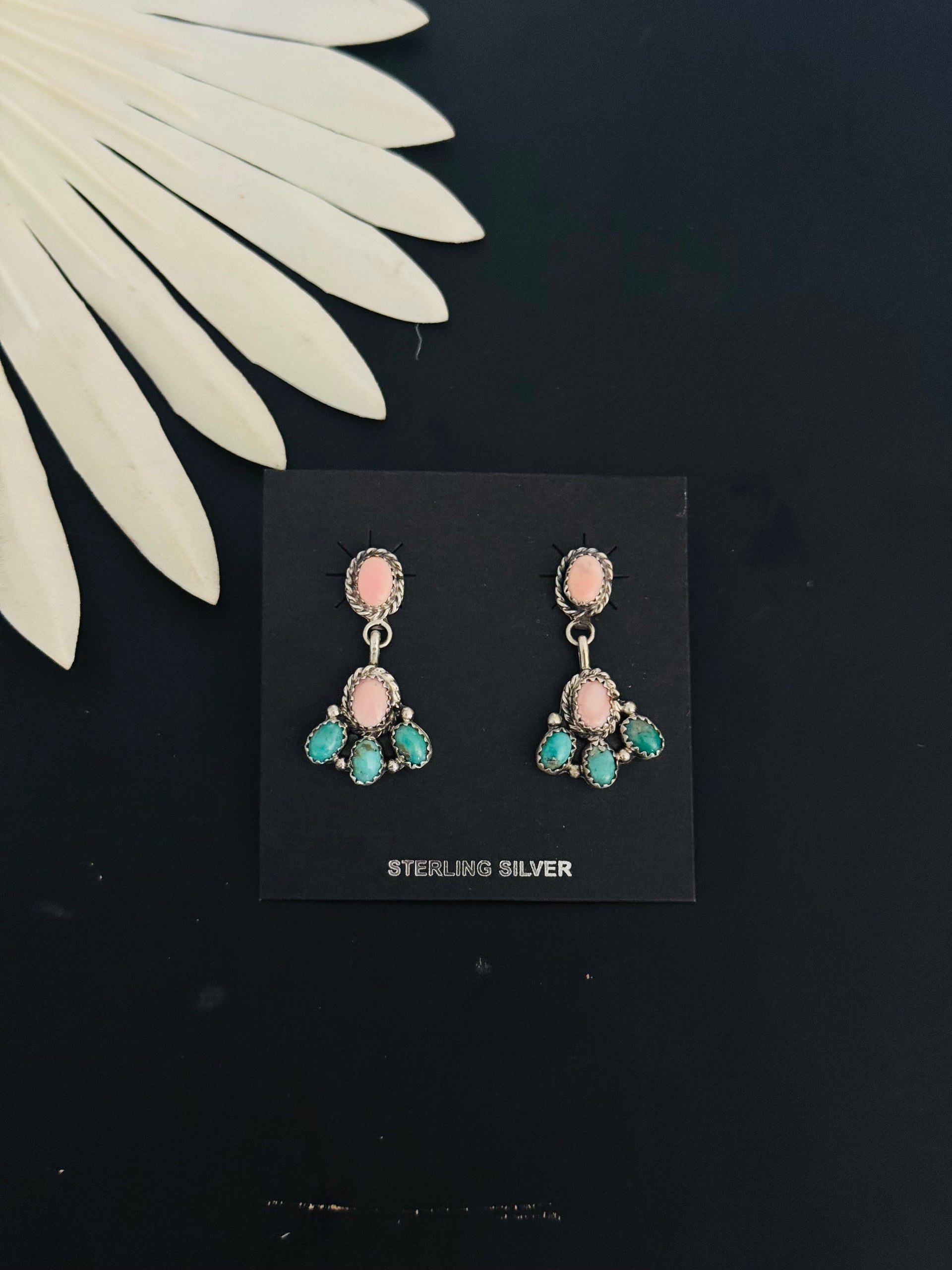 Navajo Made Multi Stone & Sterling Silver Post Dangle Earrings