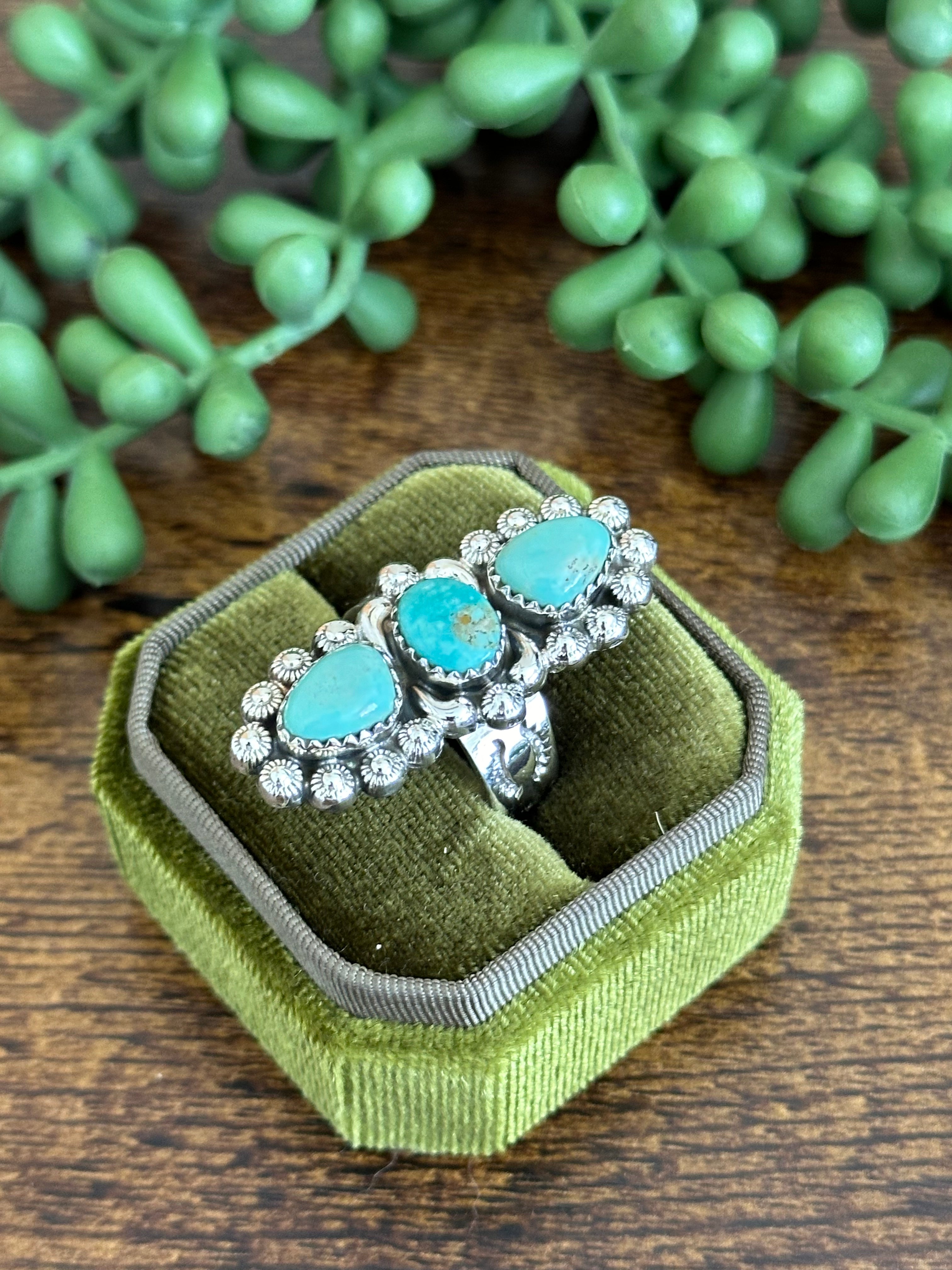 Southwest Handmade Kingman Turquoise & Sterling Silver Adjustable Ring