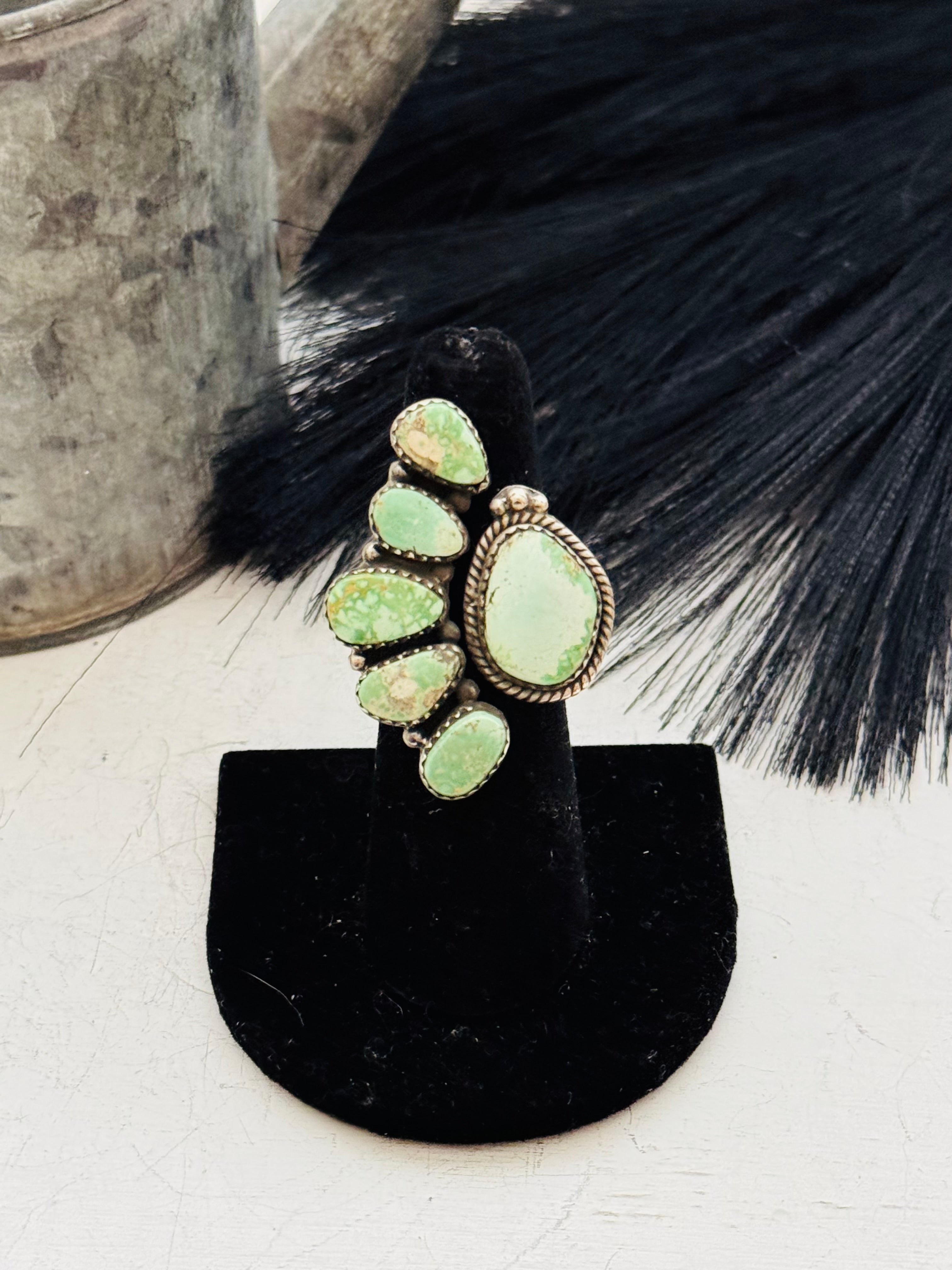 Southwest Handmade Palomino Variscite & Sterling Silver Adjustable Cluster Ring